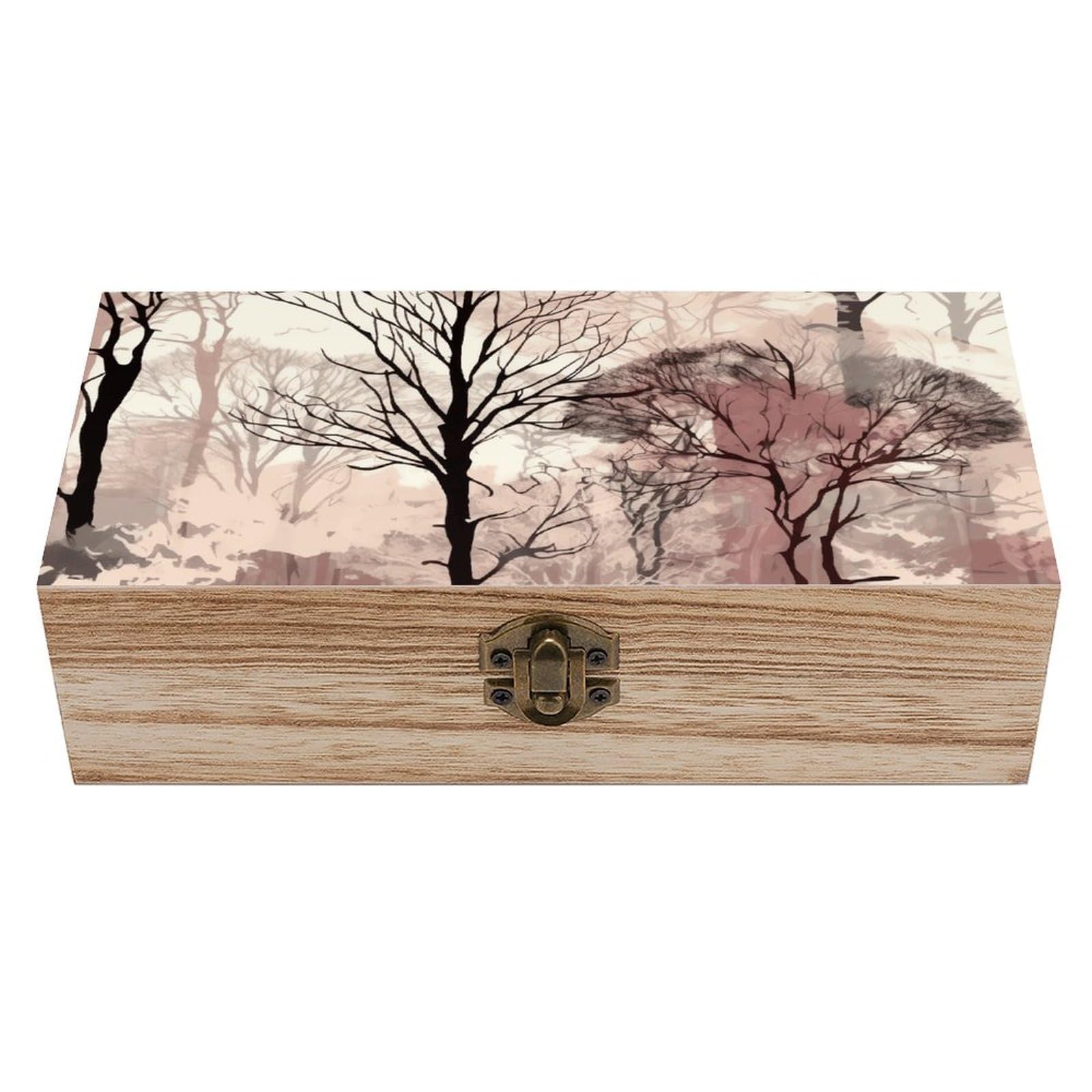 HLBSDM Vintage Wooden Storage Box Pattern with Trees Keepsake Box for Jewelry Photos Letters Elegant Desktop Organizer for Home Office Decor