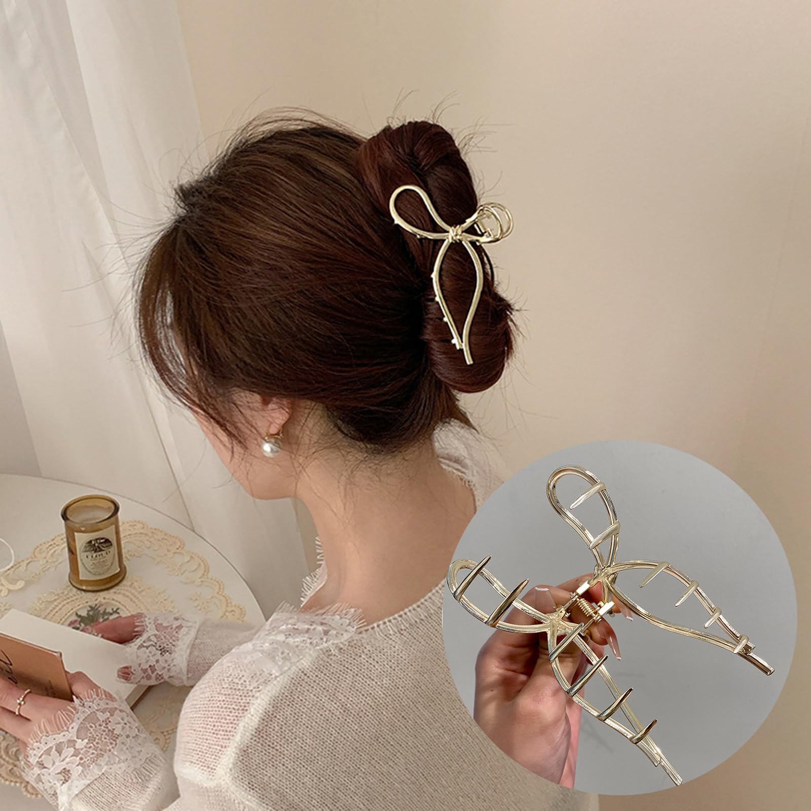 Amazon.com : FRUZJAY Hair Clip, Large Gold Metal Bowknot 