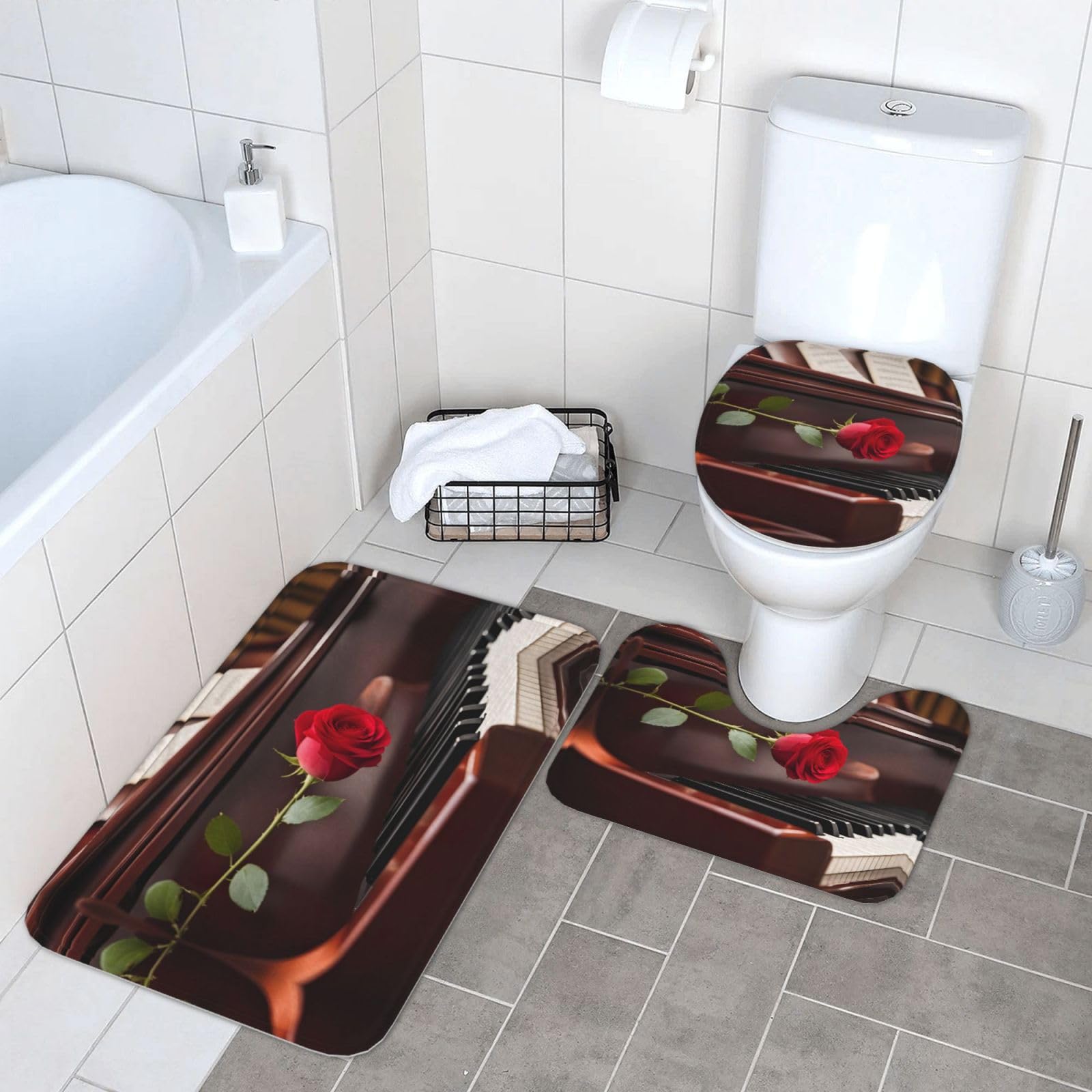 Tapis de salle de bain rose rouge pour chambre d'amis, tapis de toilette pour un accueil chic