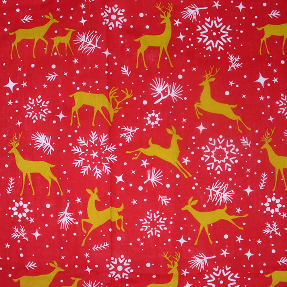 Polycotton Fabric Christmas Prancing Reindeers Xmas Festive - per metre (Red)