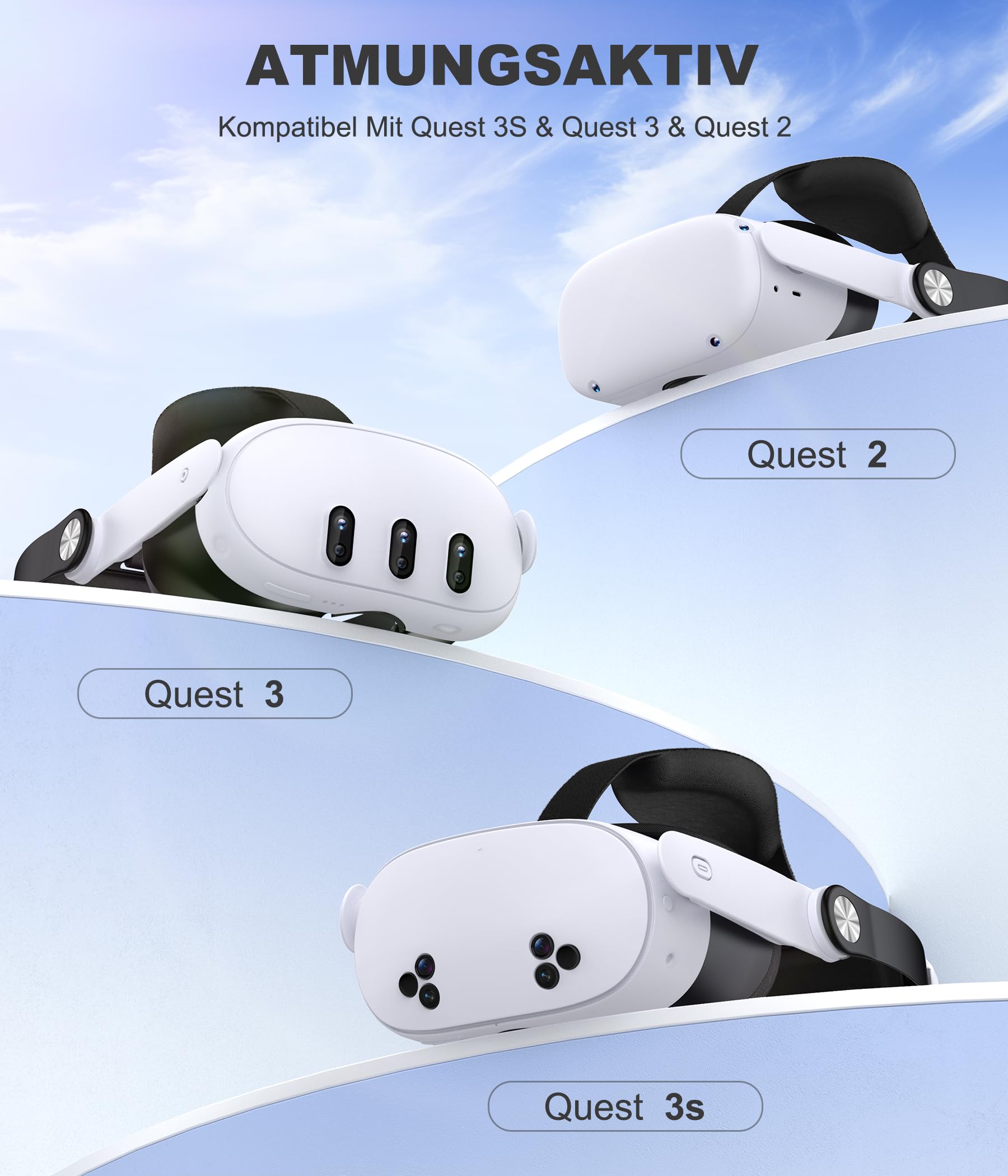 Headstrap für Meta Quest 3/3S/2, Leichtgewicht Einstecken Einstellung der Kopfgröße VR Headstrap kompatibel mit Quest 3/3S/ Quest 2, Stress im Gesicht reduzieren Unterstützung und Komfort