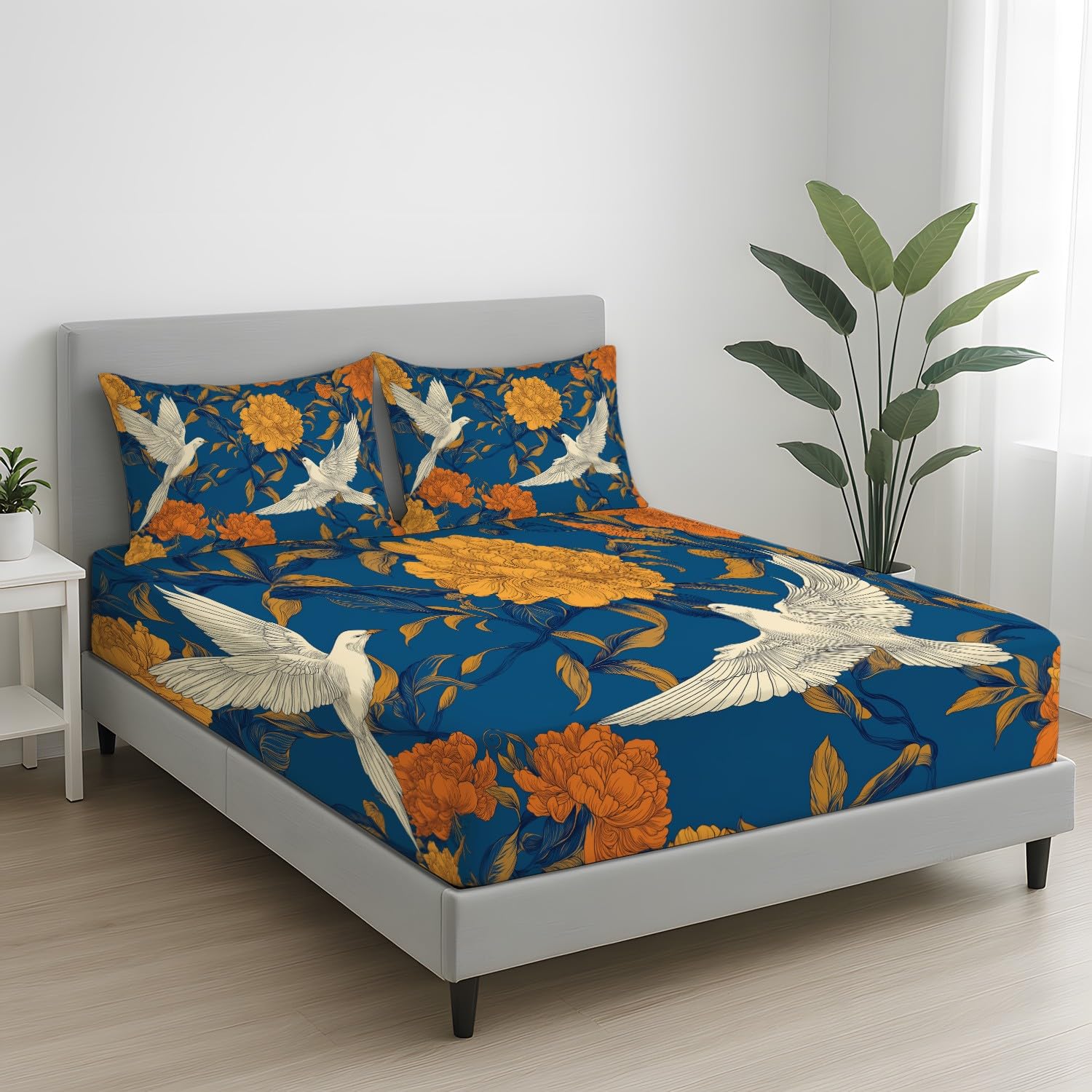 Elegant Floral - Juego de sábanas bajeras pequeñas de tamaño doble, 30 cm de profundidad, juego de ropa de cama de microfibra cepillada suave, resistente a la decoloración, transpirable, 120 x 190 cm