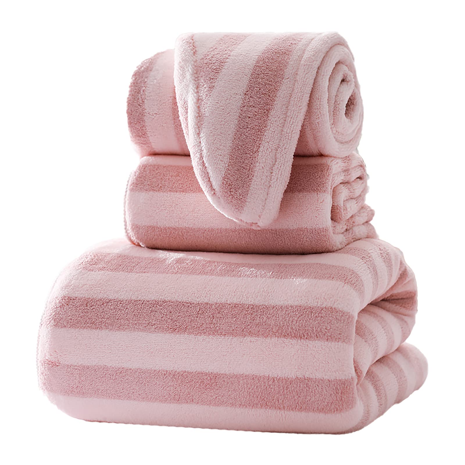 Serviettes de bain coton et lin rose très absorbantes séchage rapide x3