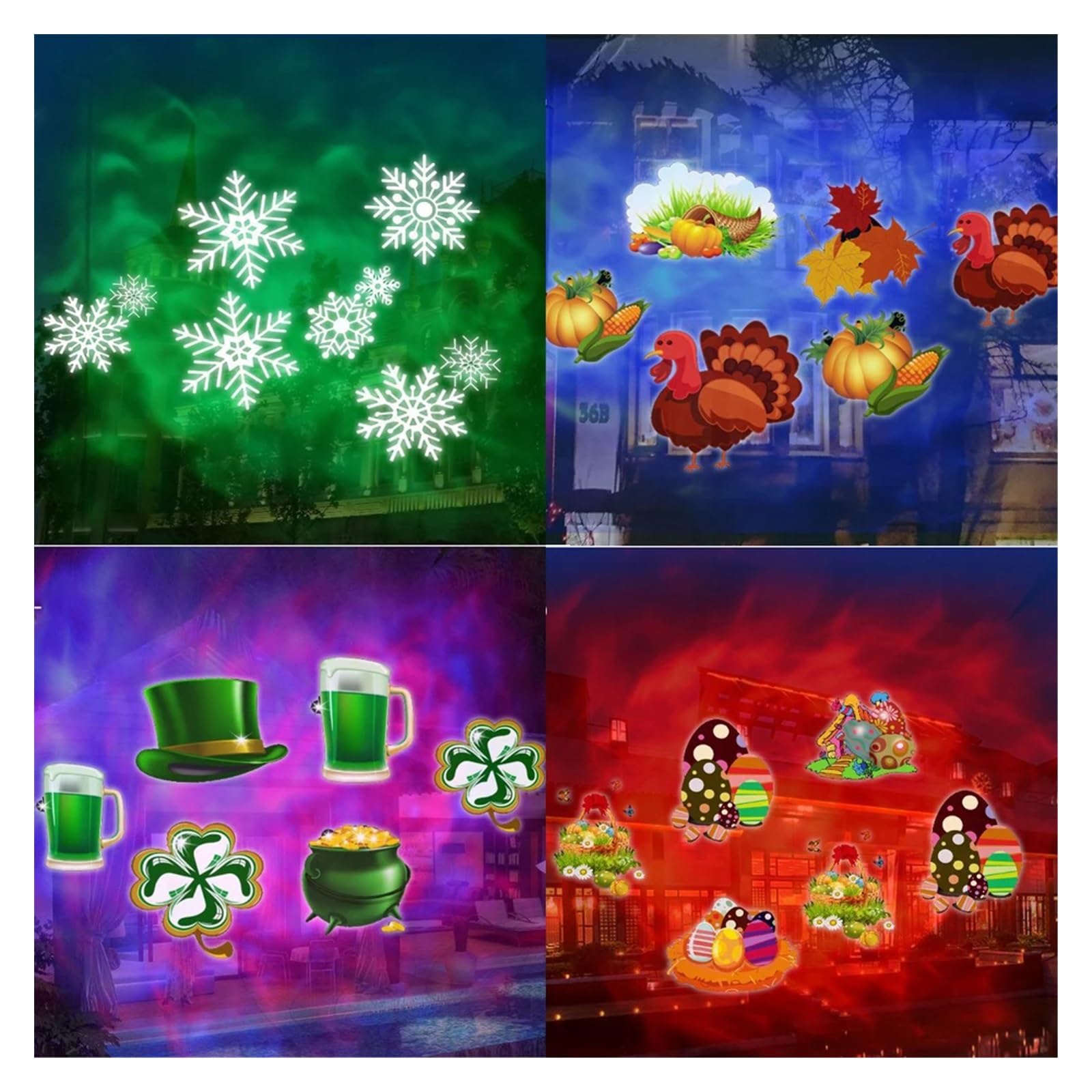 Projektor Weihnachten, 12 Muster Kartenaustausch Weihnachten Halloween LED Projektionslicht DJ Club Party Bühnenlicht Outdoor Schneeflocke Dekoratives Licht
