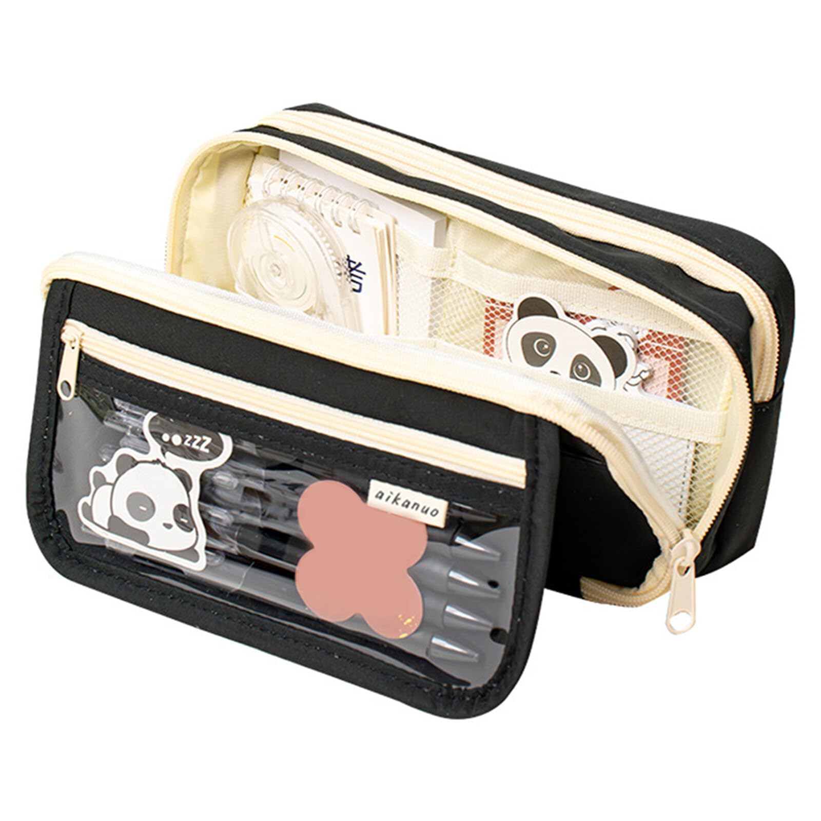 Heiqlay Estuche Escolar Grande, Estuches Escolares con 4 Compartimentos, Extensible Cartucheras Escolares, Estuche Pequeño para Niña, Niños, Adolescentes, Estudiantes (Negro)