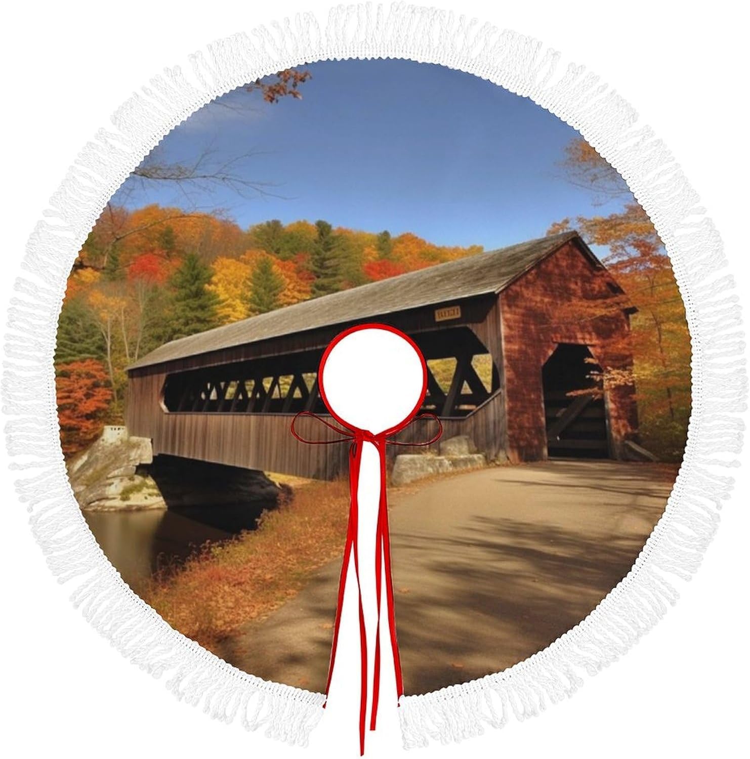 Christmas Tree Skirt Cute Xmas Trees Mat Skirts Personalization Christmas Round Tree Skirts for Holiday Party Decorative Supplies Albany Covered Bridge