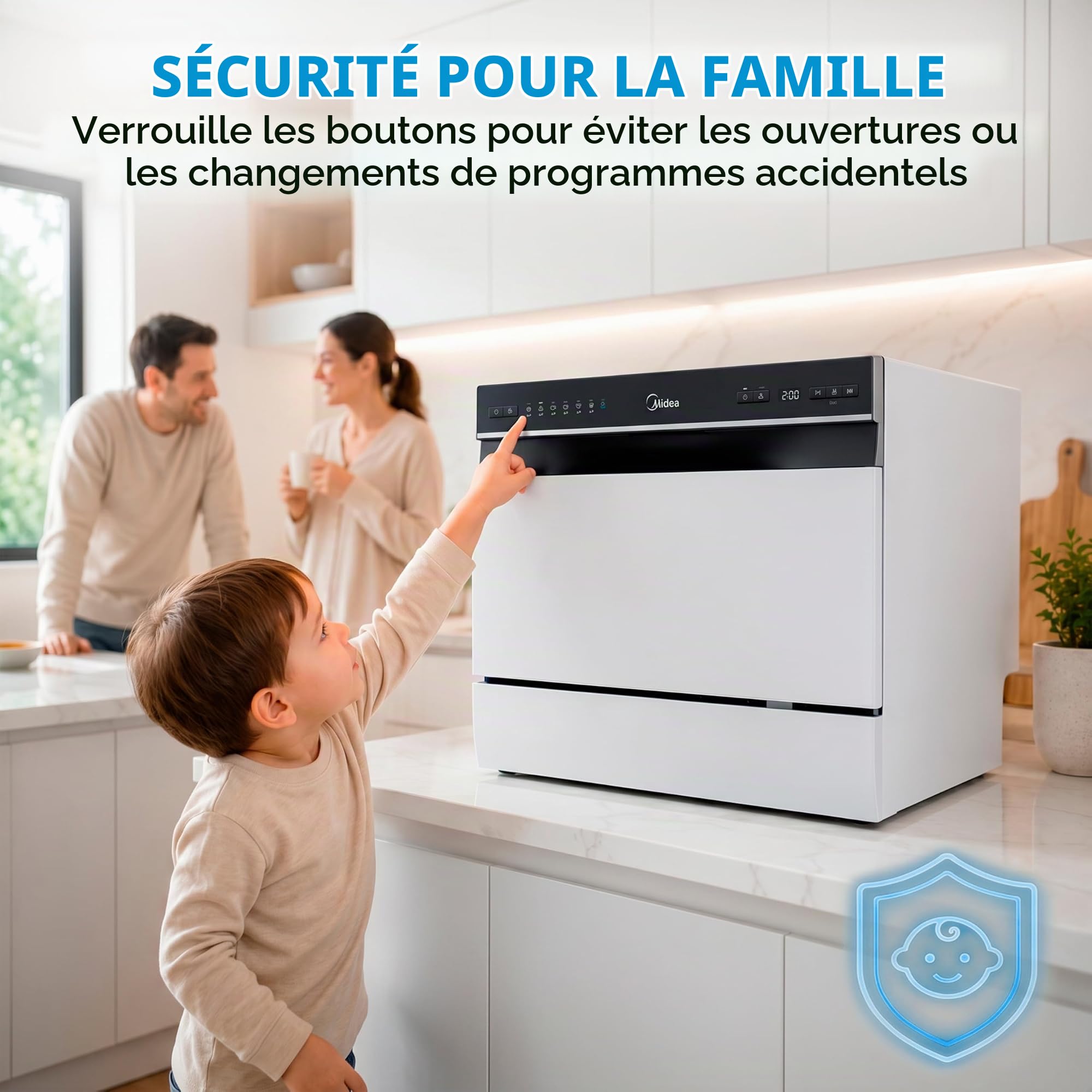 Midea Petit Lave-Vaisselle Blanc 55cm 6 Personnes Compact et Portable Sans Installation Lave-Vaisselle avec App Control 6 Programmes Filtre Antibactérien 49dB Nouveau Modèle