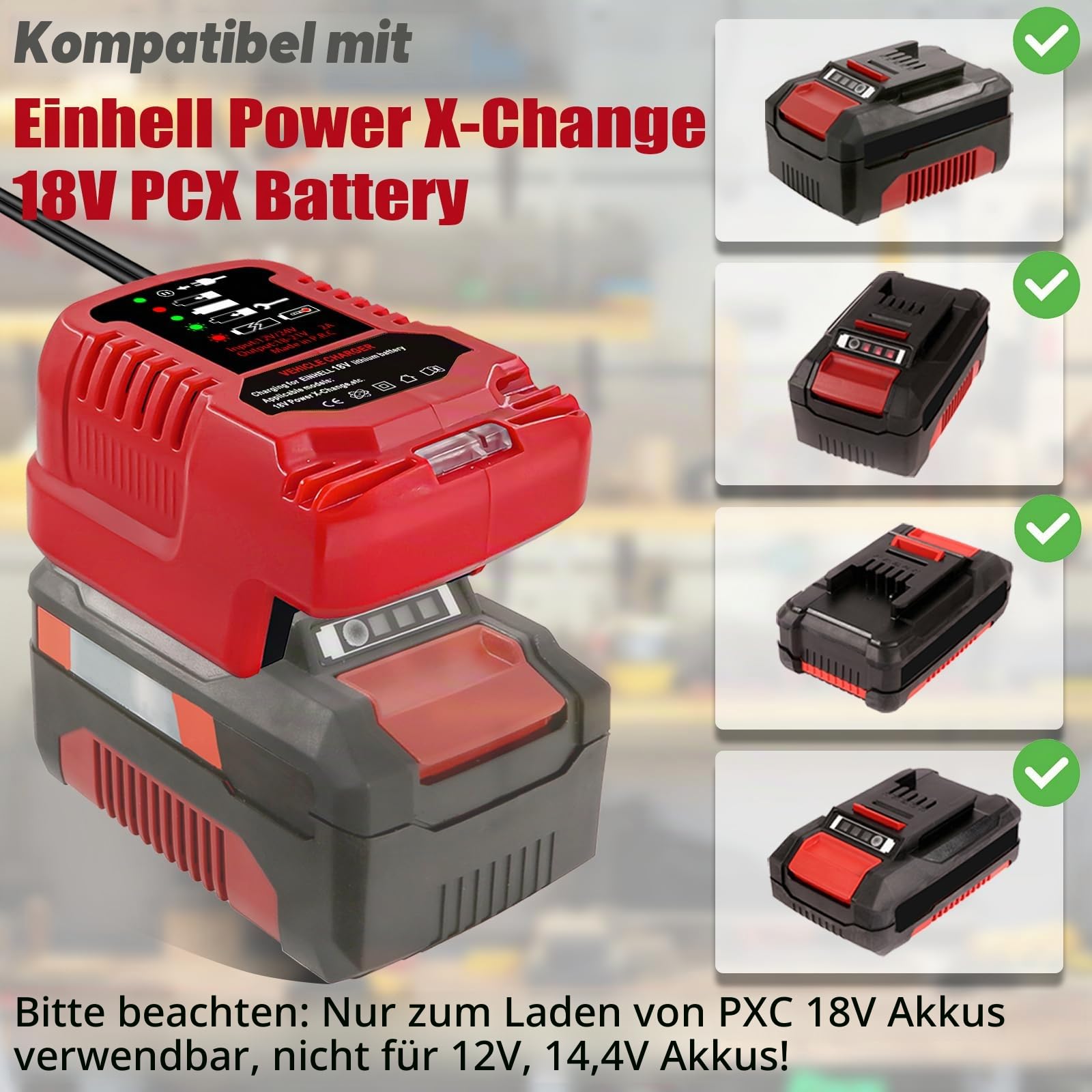 Ladegerät für Einhell 18V Power X-Change Akku, Tragbares Mini-Schnellladegerät für Einhell 18V Akku 4511396 4511437 4511437OVP PXBP-300