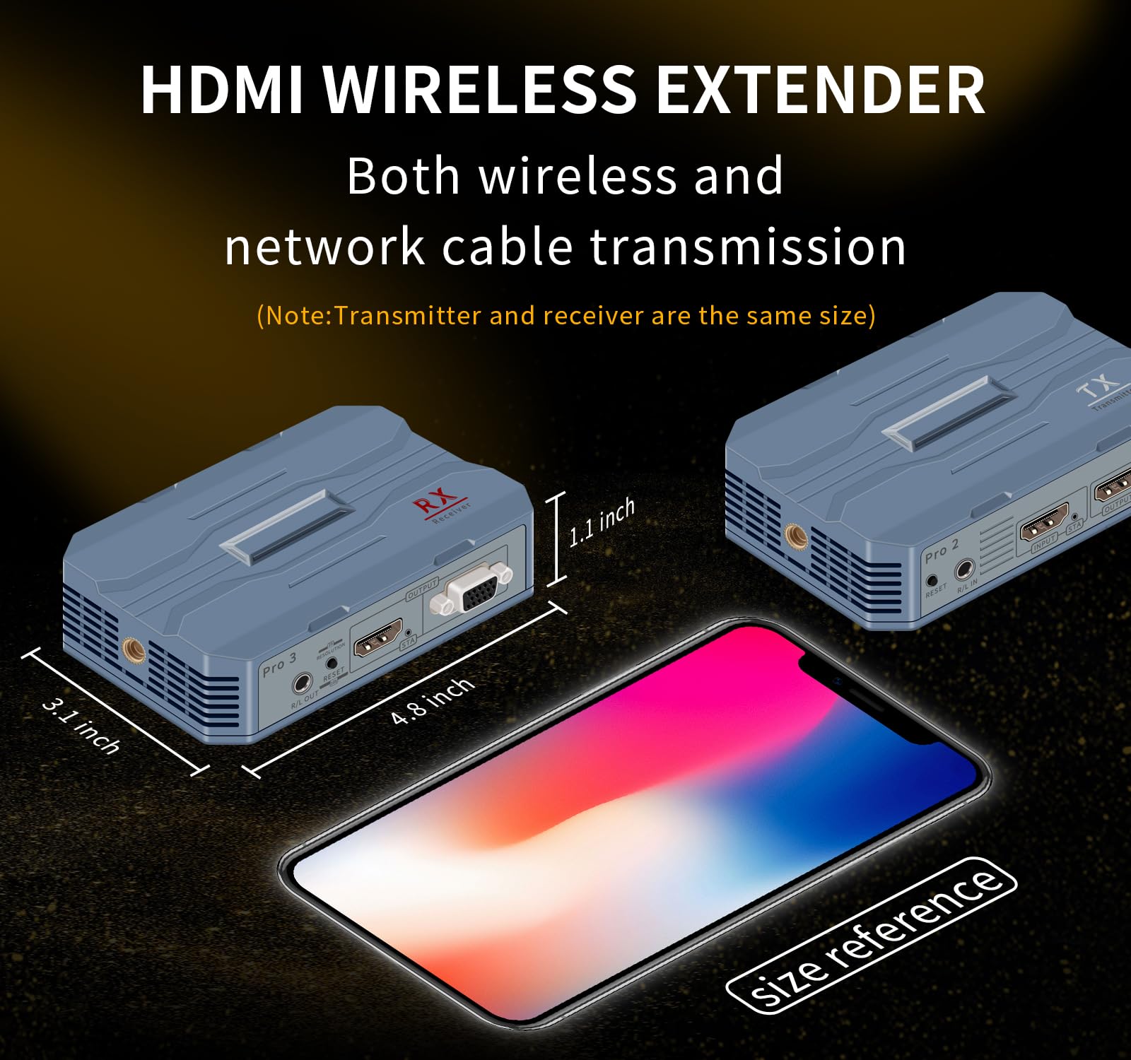 Kabelloser HDMI-Sender und -Empfänger | 4K 30HZ, HDMI Loop-Out, IR Extend, Dual Cooling Systems, 9 Kanäle