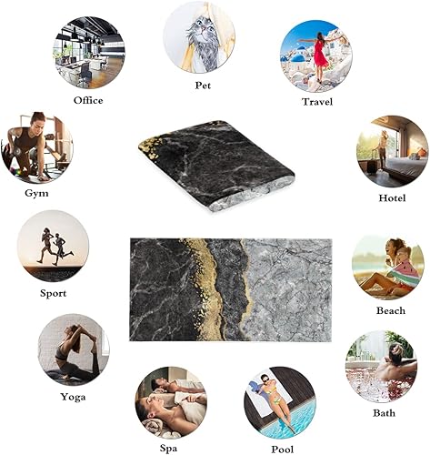 Vista 5 de Juego de 2 toallas de mano con textura de mármol para baño, toallas de baño decorativas de maza negra y dorada, toalla facial suave y absorbente