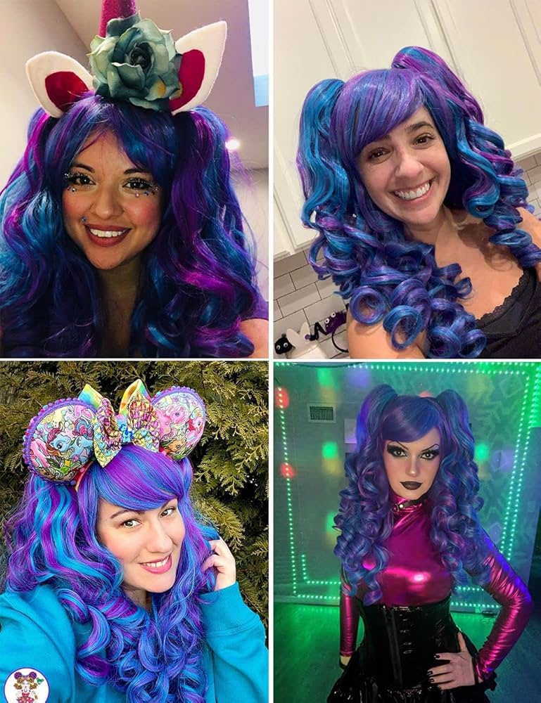 Purple Wig Mixed Blue Long Curly For Kids Girls Purple Hair Wig Funny