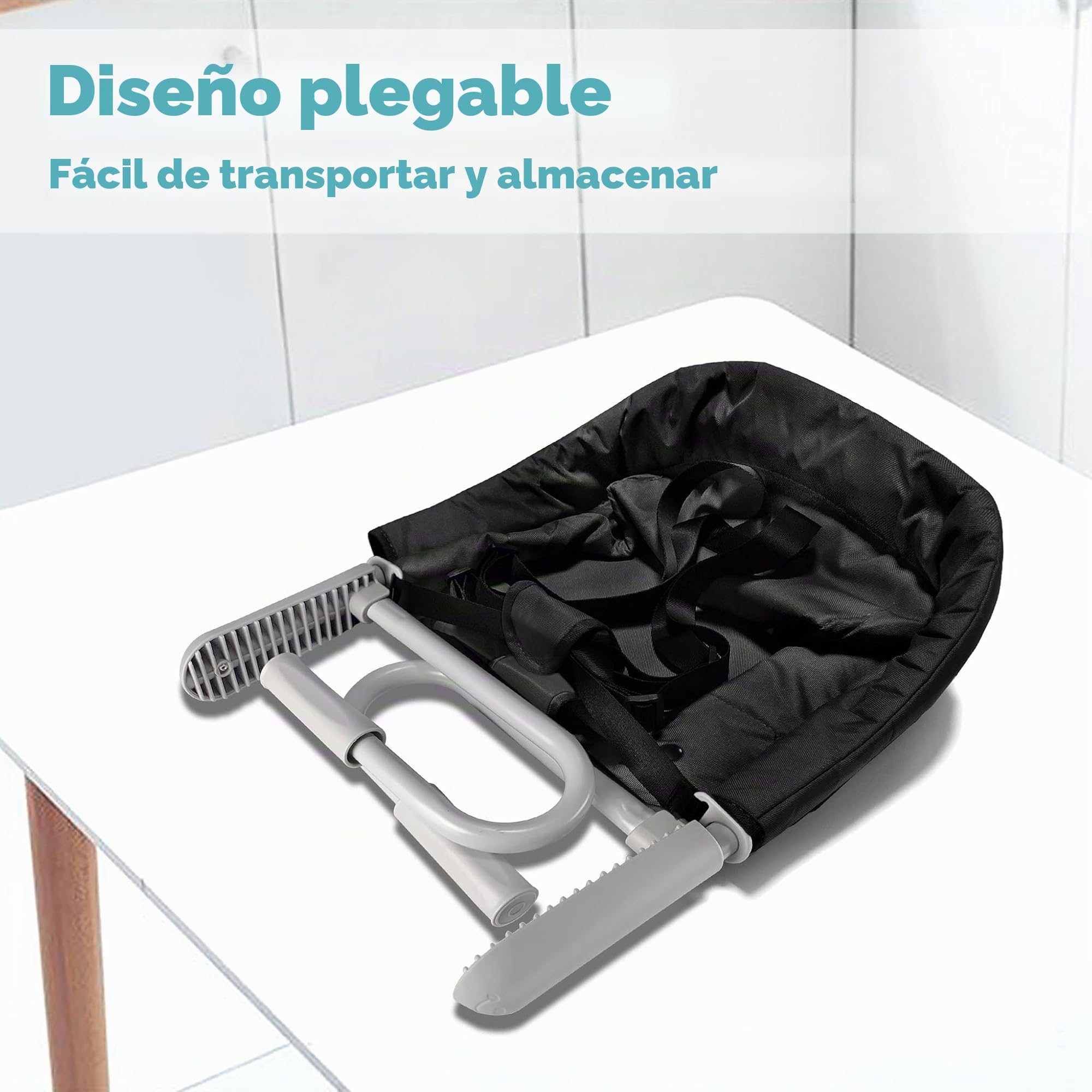 UISEBRT Asiento de mesa plegable para bebé, silla elevadora para bebé, con pinzas antideslizantes y cinturón de seguridad, trona portátil para niños y viajes, color negro