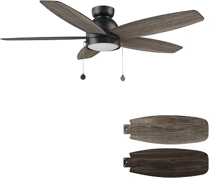SMAAIR Pull Chain Ceiling Fans with Lights for Bedroom, 52" Low Profile Modern Ceiling Fan with Light, Flush Mount, 3 Blades, Dimmable, DC Motor, Indoor Use,Wooden/Walnut