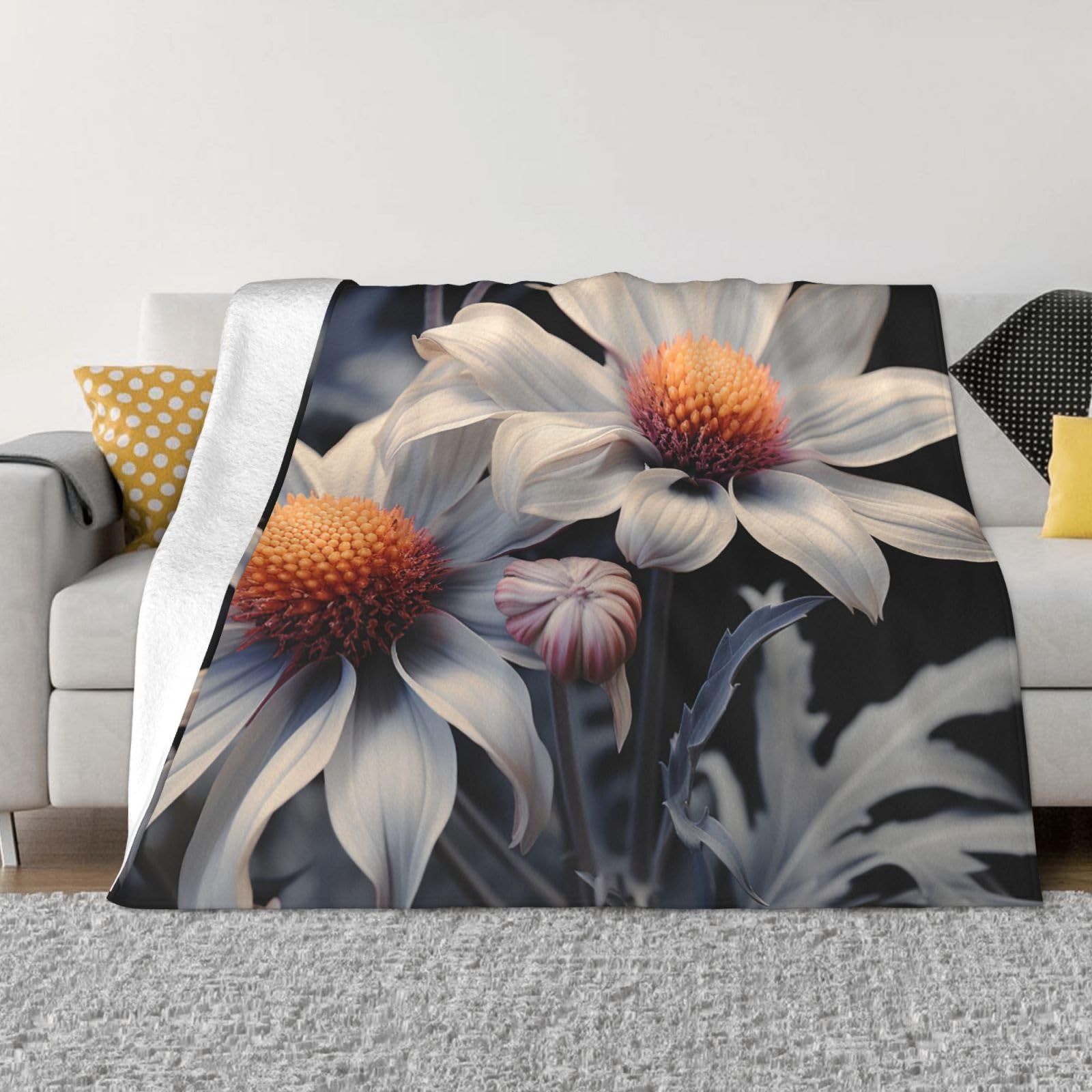 Jeté de canapé polaire moderne motif floral pour vos soirées cocooning