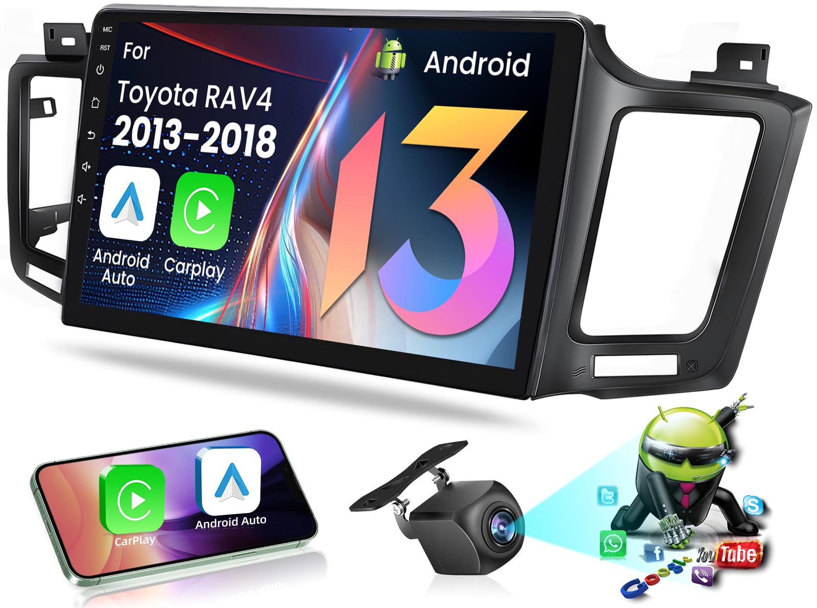 for Toyota RAV4 2013-2018 – 10.2” ?Online Upgrade OTA System? IPS Android Car Radio, 8core+64G, Wireless CarPlay/Android Auto, 5G WiFi, GPS Navigation, Bluetooth, Backup Camera, Mirror Link