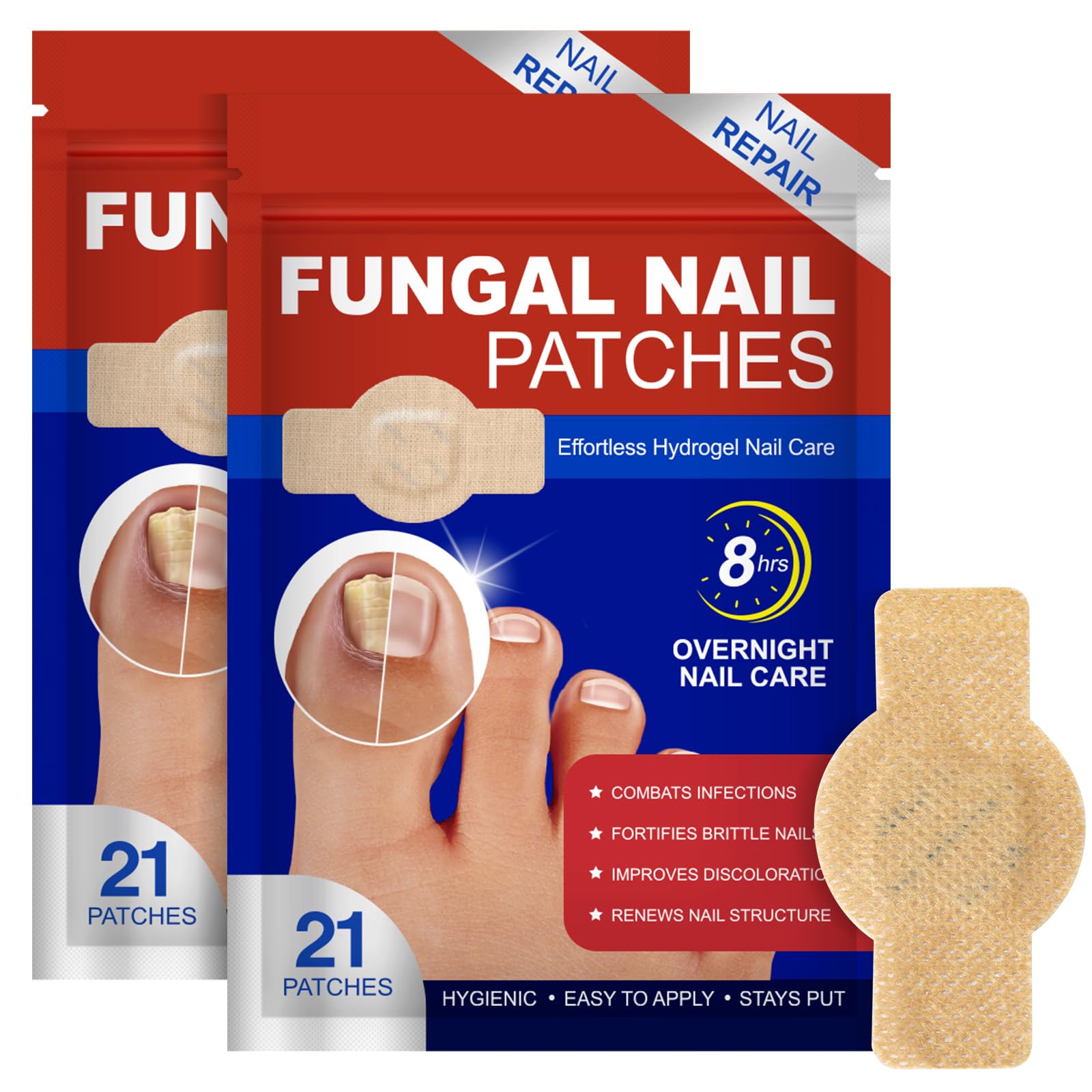 Fungal Nail Patches 42 PCS,Nail Repair Patches Extra Strength Hydrogel,Nail Fungus Patches Overnight Treatment for Damaged Nails,Restore Discoloration&Thickness, Safe for Sensitive Skin,Easy to Apply