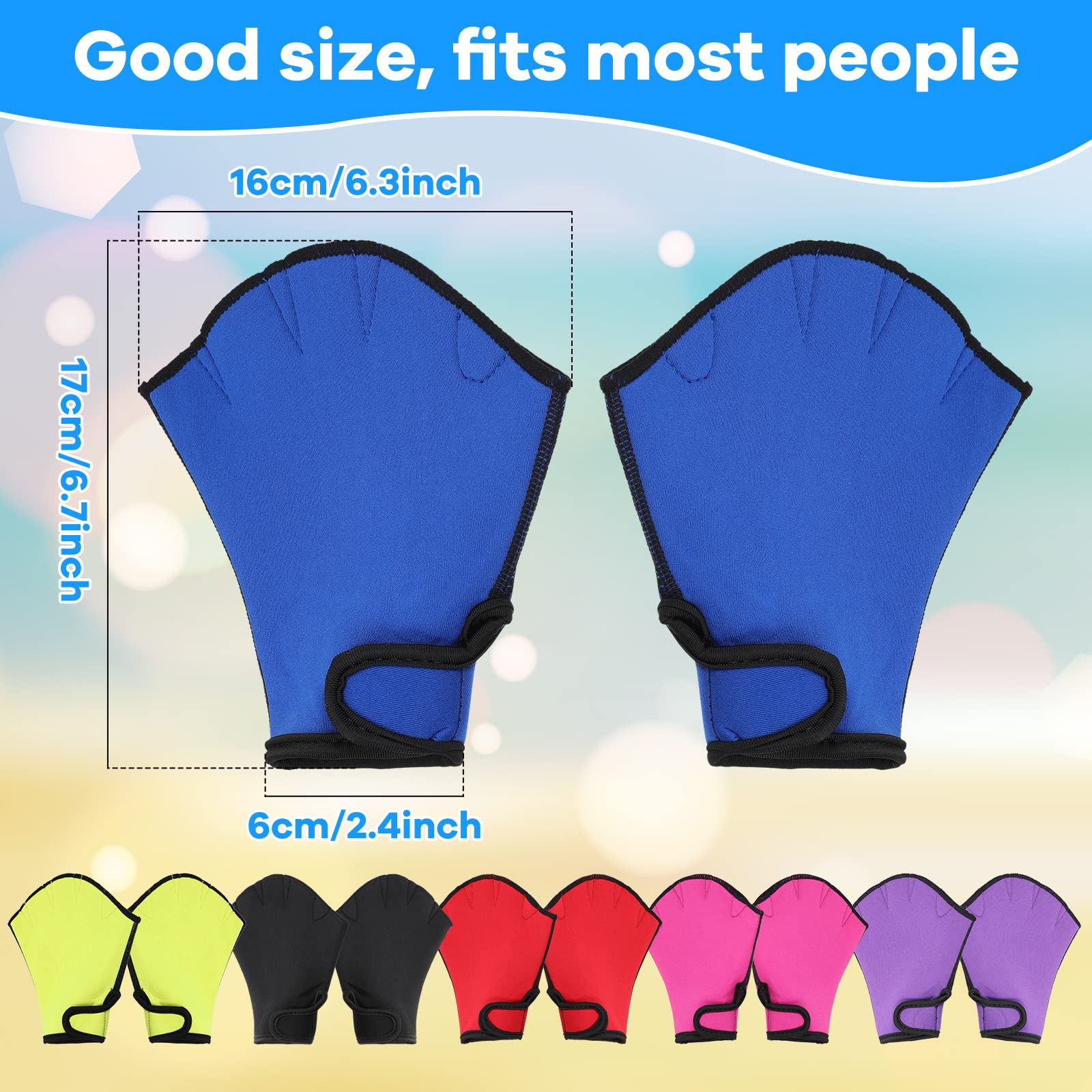 Lot de 6 paires de gants de natation aquatiques Gants de natation palmés Gants d'entraînement Fitness Gants résistants à l'eau pour la natation, la plongée, l'aérobic aquatique exercice de fitness