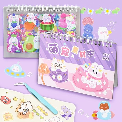 EAMOTOL - Calcomanías de anime Kawaii para niñas, 600 piezas50 hojas, lindas calcomanías transparentes para libros, collage de recortes, papel de