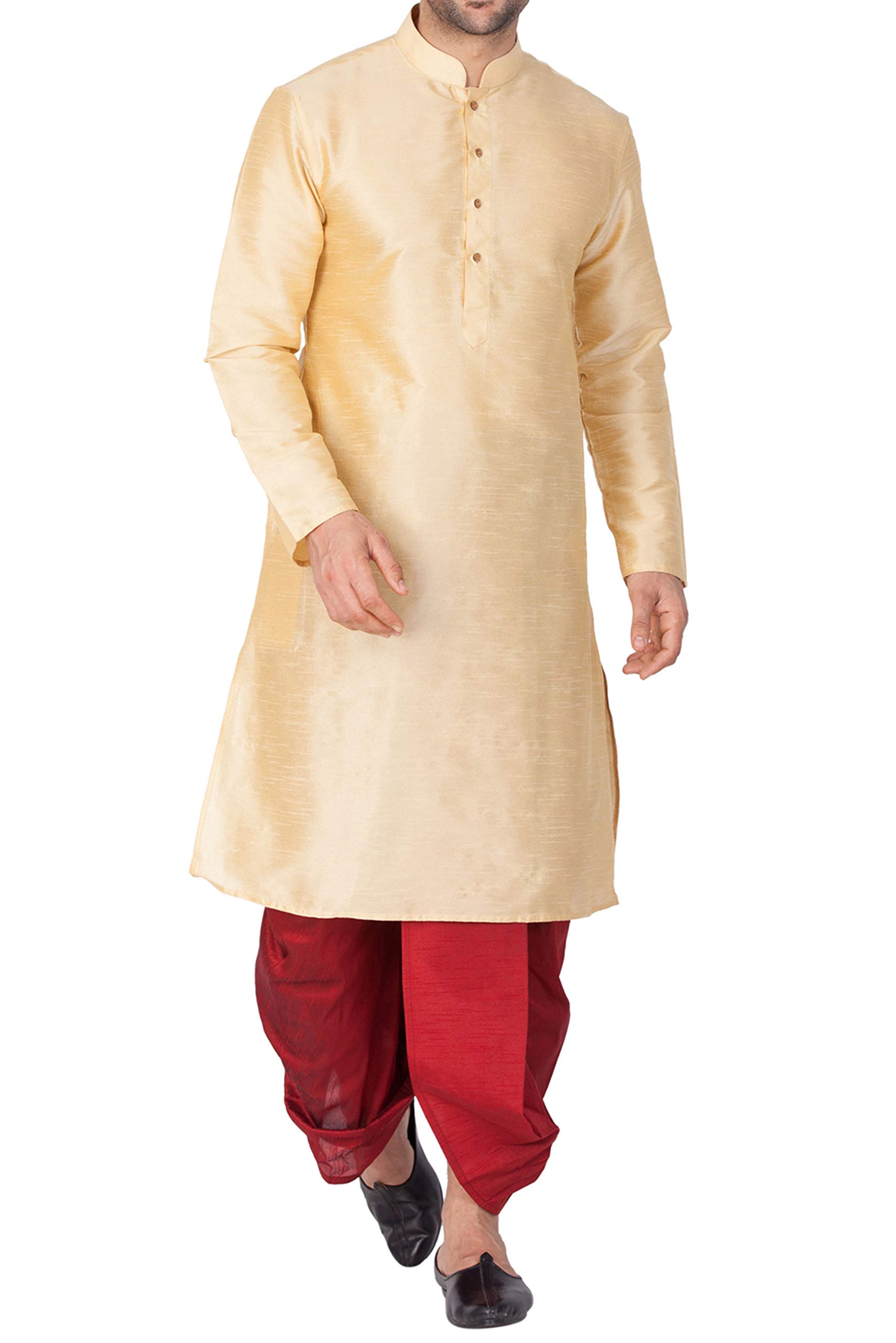 vastramay Mens Cotton Silk Kurta and Dhoti Pant Set (Gold_VASMKGO001nDTMA_42)-picture-41
