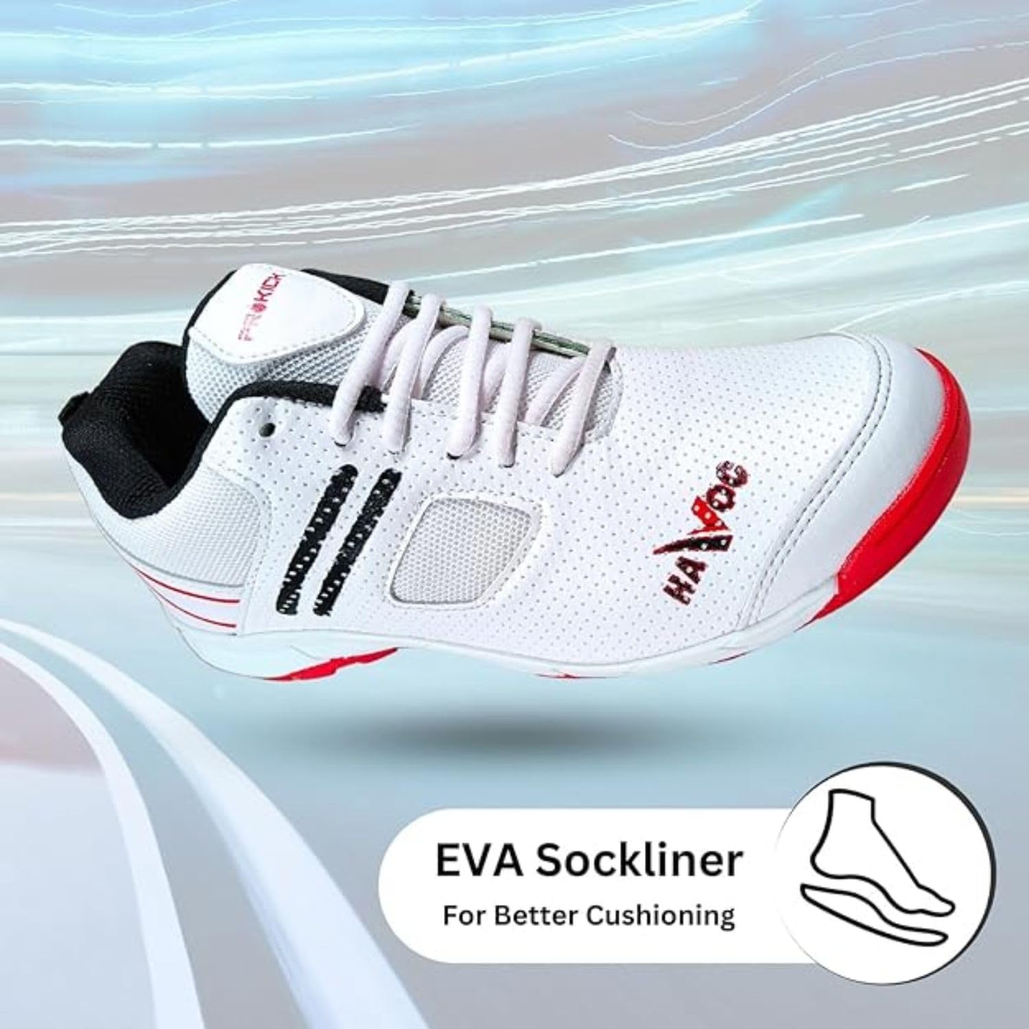 Prokick Havoc Cricket Shoes for Men and Women|Lightweight & Durable Cricket Shoes|PVC Studs Spikes Sports Shoe for Unisex|Synthetic Leather Upper Sports Shoes|EVA Sockliner (WHITE/RED/BLACK, UK Footwear Size System, Adult, Men, Numeric, Medium, 11) 1