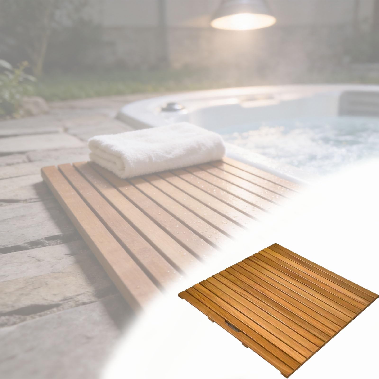 Teak Shower Mat Slip Resistant, Length 30 60 90 120 Cm Customizable Wooden Shower, Bath Mat For Shower/Inside Shower/Tub Non Slip/Pool(W 40cm X L 60cm)