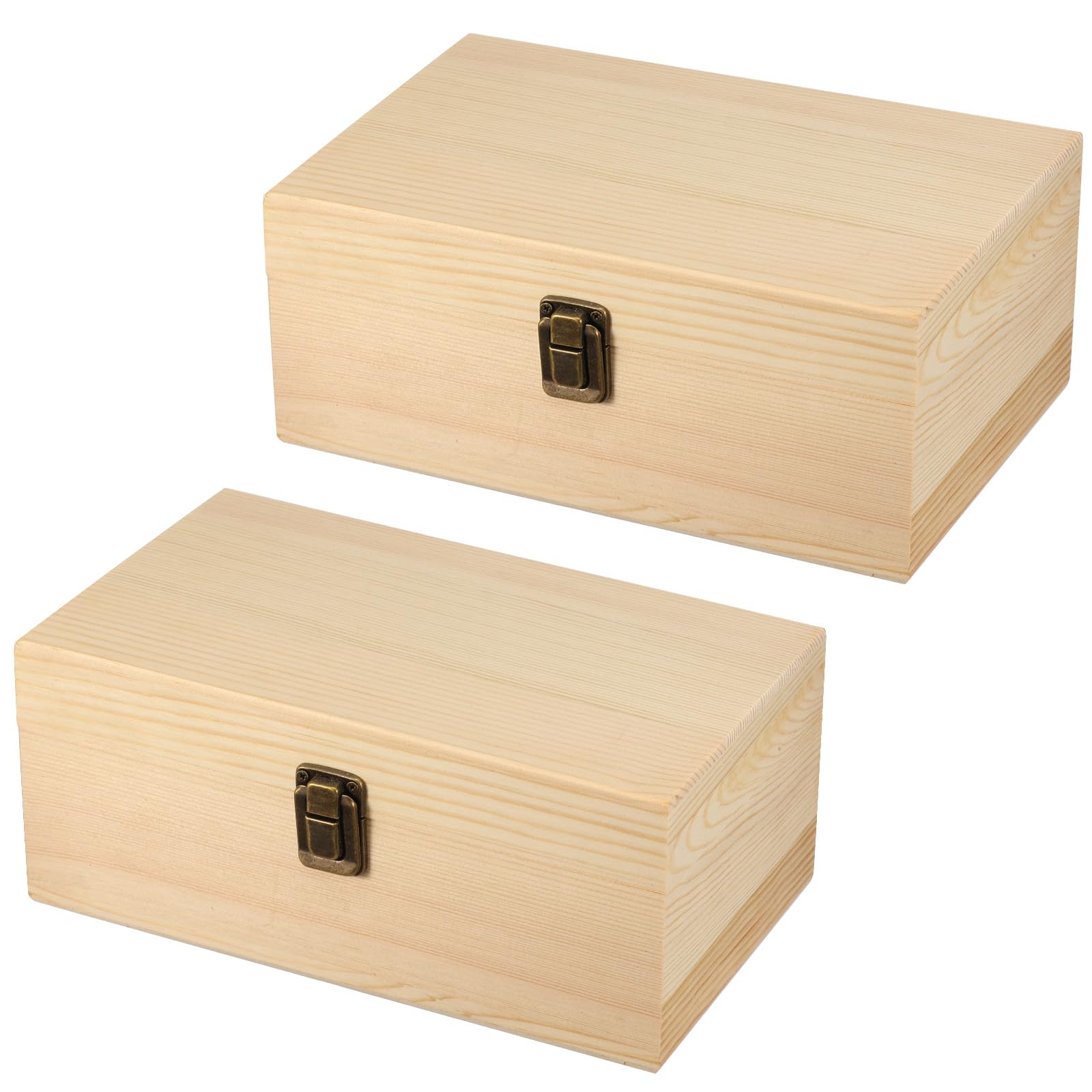 Eyoulife 2 Pcs Wooden Storage Box with Lid, 23x14x10cm Unfinished Pine Wood Box with Hinged Lid & Locking Clasp, Deep Keepsake Craft Boxes Set for DIY, Painting, Gifts, Jewelry Organiser
