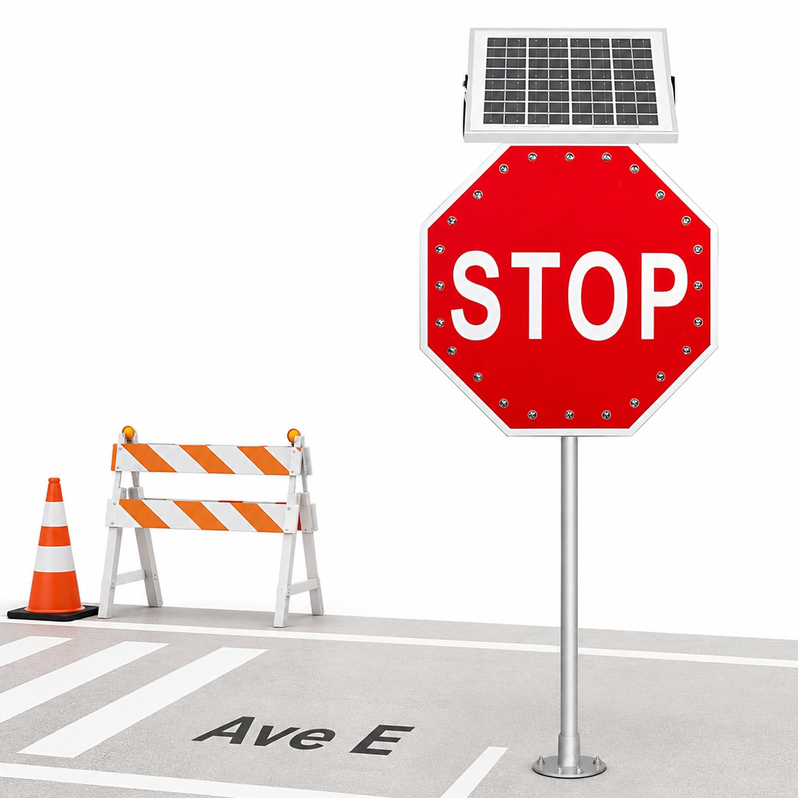 MIRRSSET Solar Power Stop Flashing Traffic Signs,Led Light Traffic Road Signs 2×24in