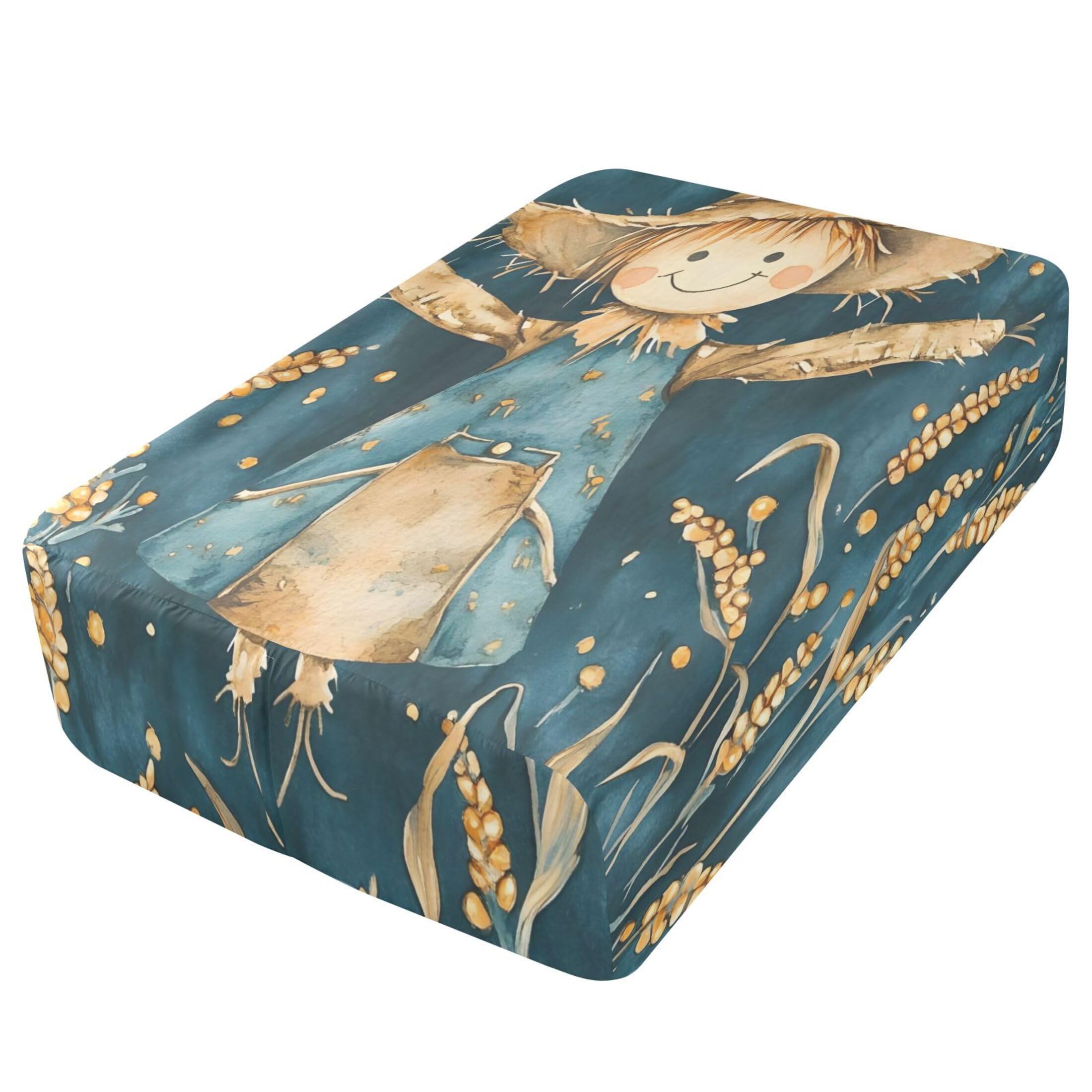 Sábana bajera ajustable tamaño individual con diseño de espantapájaros de acuarela para colchón de aire, bolsillo extra profundo de 24 pulgadas, funda suave y transpirable con apertura de
