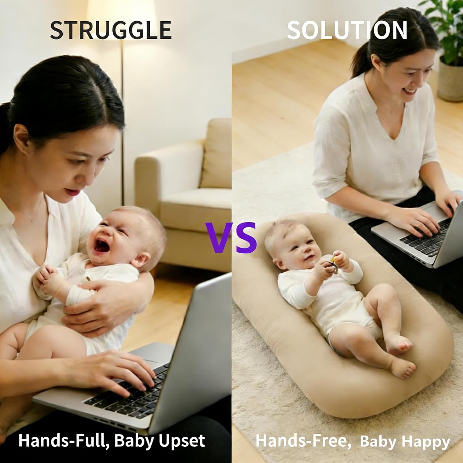 Baby Lounger 0-24 Months 100% Cotton-Snuggle Cozy Me Lounger,Soft & Breathable Baby Lounger for Newborn Play Mat,Infant Babies Essentials Gifts,Apricot(Lounger Cover Included) - Image 2