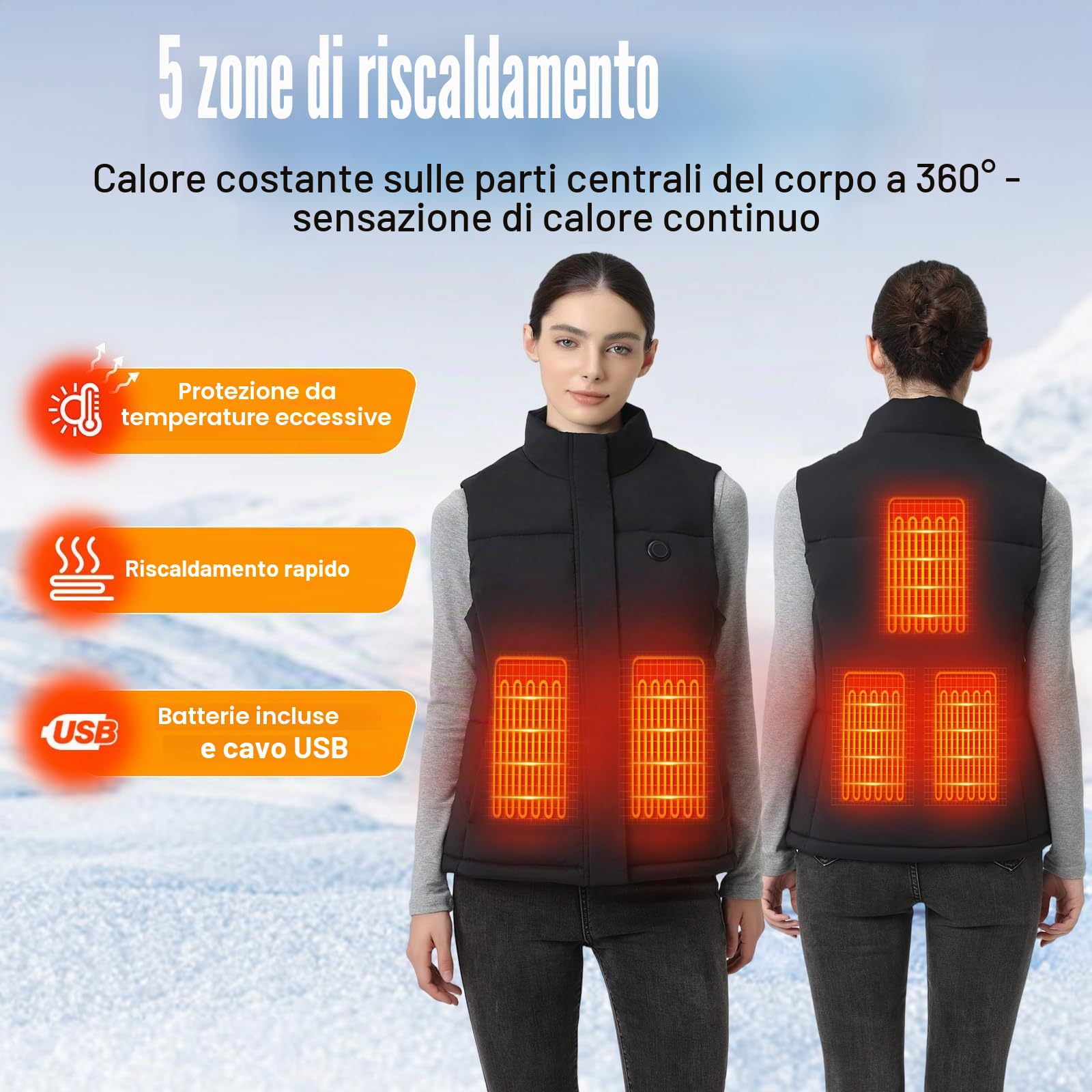 Gilet Riscaldato Donna: Gilet Riscaldante Con Batteria 5V 10000mAh - Giubbotto Riscaldante Giubbotto Riscaldato Per Escursionismo All'aperto Caccia