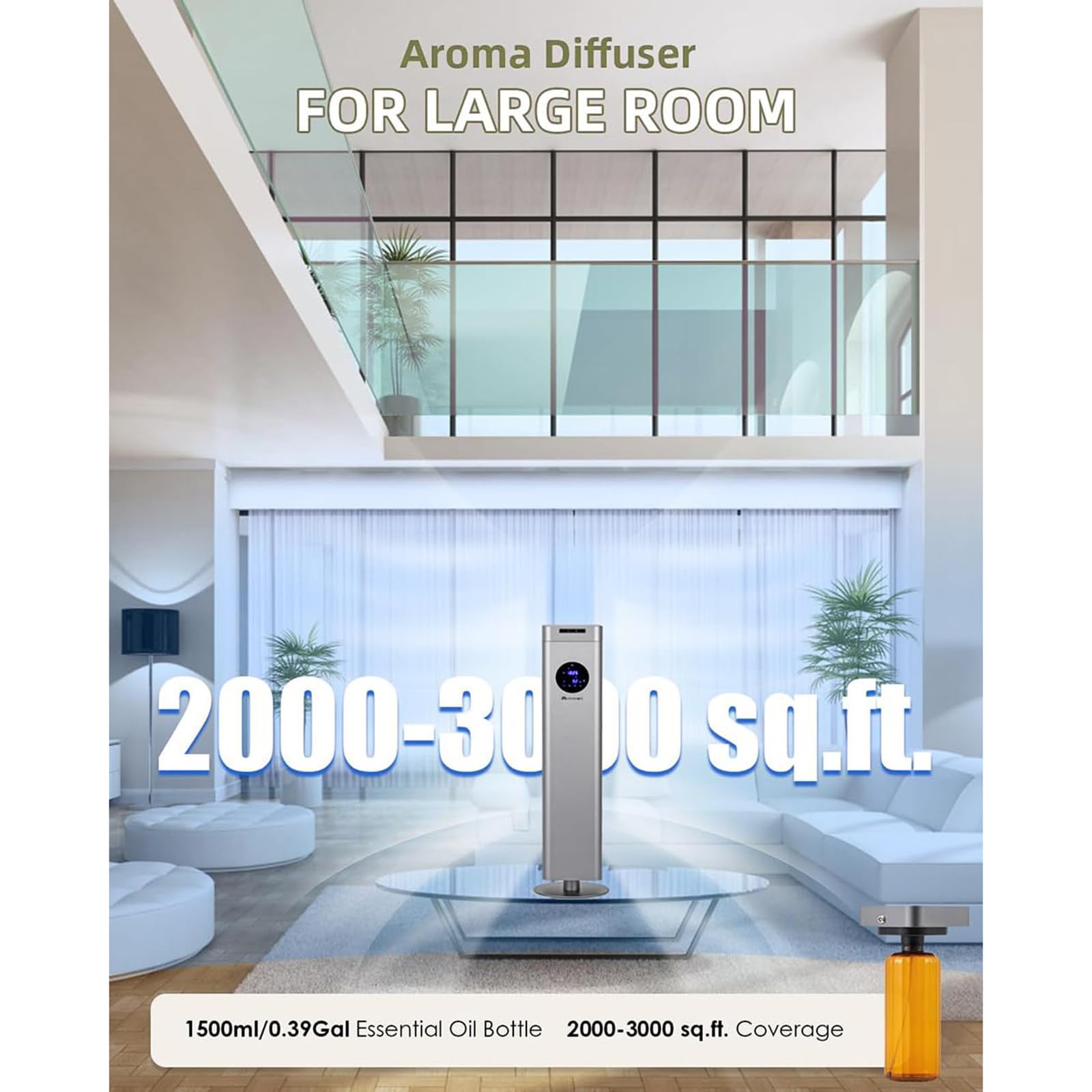 Difusor de aire sin agua con control inteligente, temporizador y bajo ruido, ideal para 2500-4500 pies cuadrados, perfecto para sala de estar y oficina
