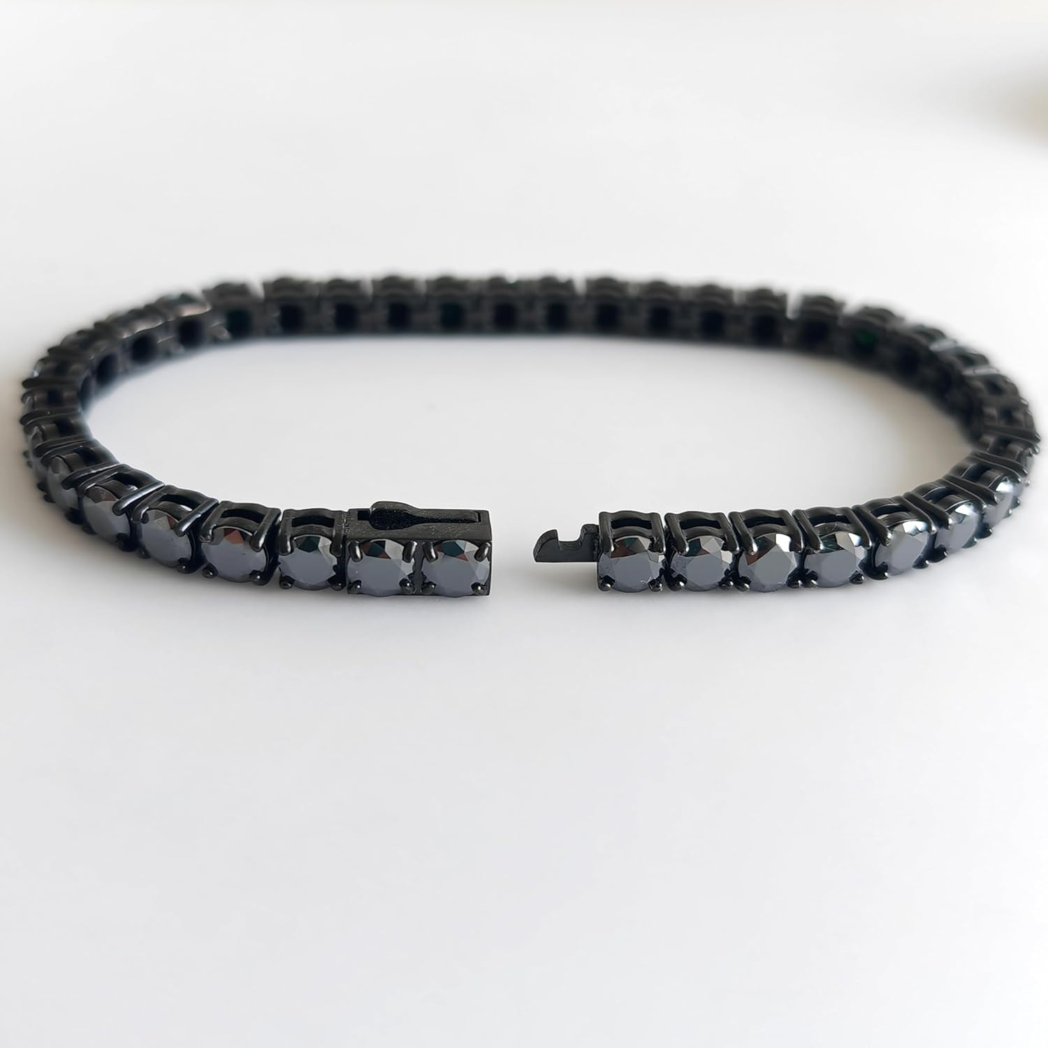 4-5mm Round Cut Black Moissanite Tennis Bracelet for Women Mens Mmoissanite Diamond Bracelets 316 Stainless Steel Cuban Chain Gifts Birthday Anniversary - Image 2