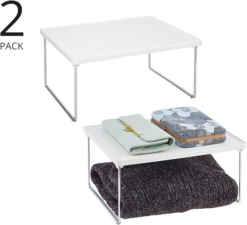 Miniatura 4 de mDesign Organizador de almacenamiento apilable de metal para estantes dentro del armario en el dormitorio, baño, pasillo o entrada, soporte