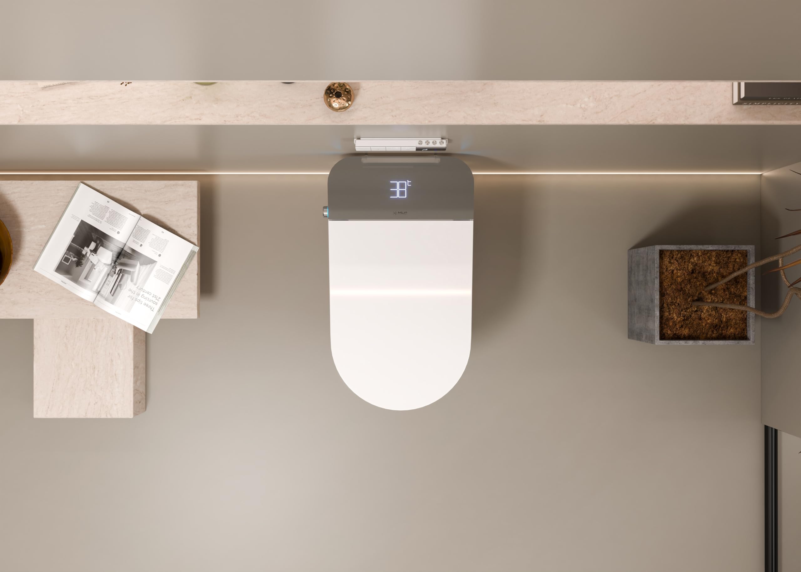 Lussuoso WC allungato con bidet intelligente, doppio risciacquo, apertura e chiusura automatica, sedile riscaldato, scarico a parete, bianco