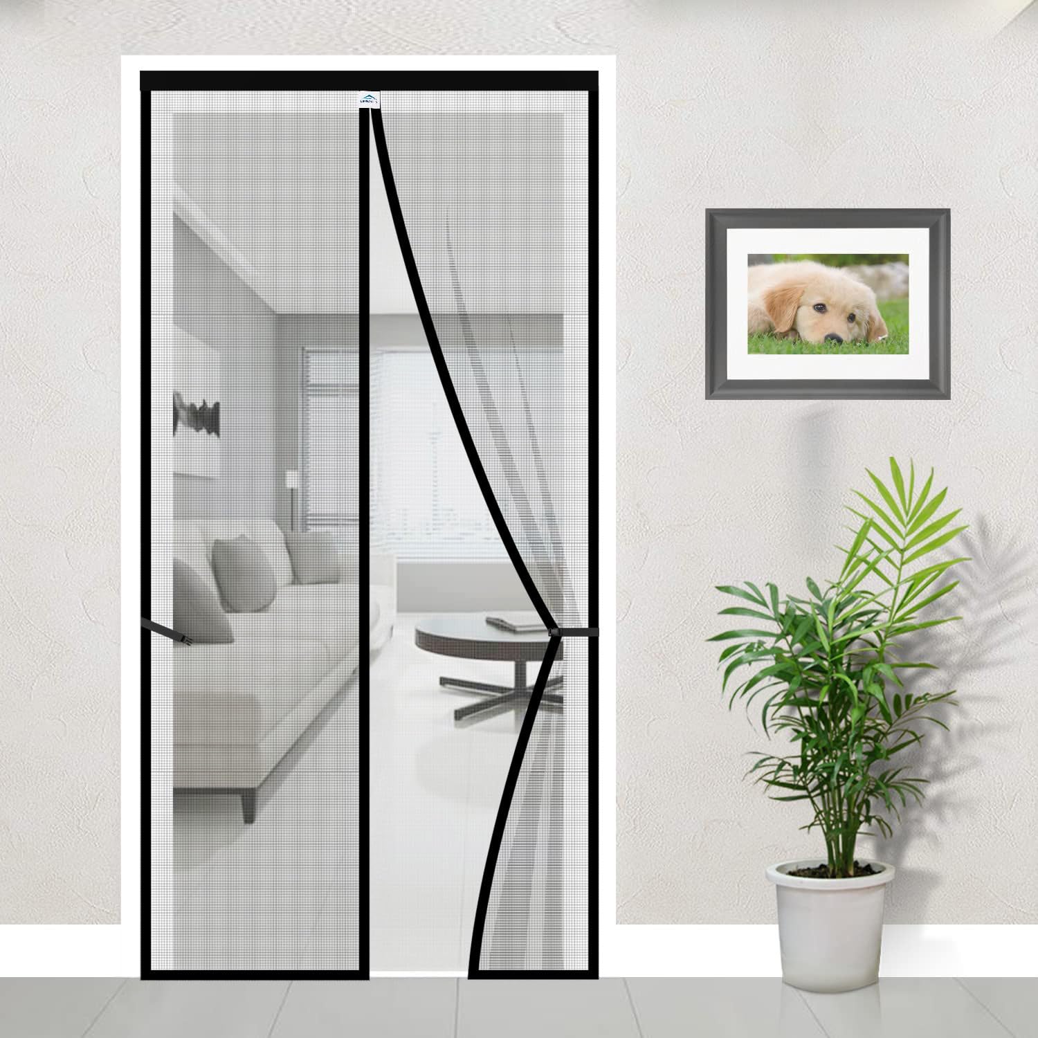 LifeKrafts Mosquito Net Curtain for Door | Magnetic Closure, 120 GSM Fiberglass Material, Black (210x90 cm)