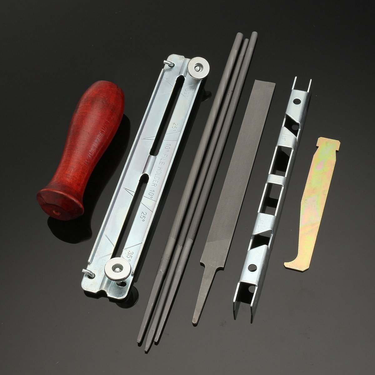 Lot de 8 outils d'affûtage pour chaîne de tronçonneuse avec manche en bois