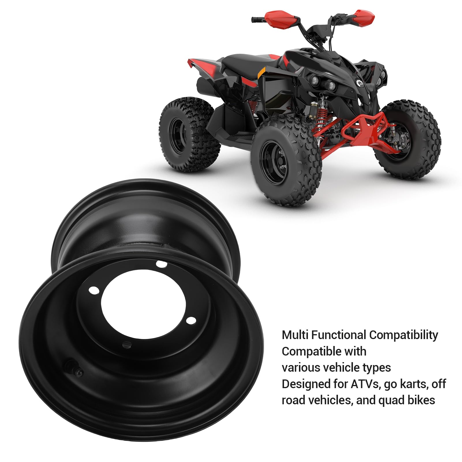 Cerchione ATV da 8 Pollici, in Metallo Ad Alta Resistenza per Cerchione da 8 Go Kart 18X9.50, per ATV Go Kart Carrelli da Veicoli Fuoristrada (4 fori)