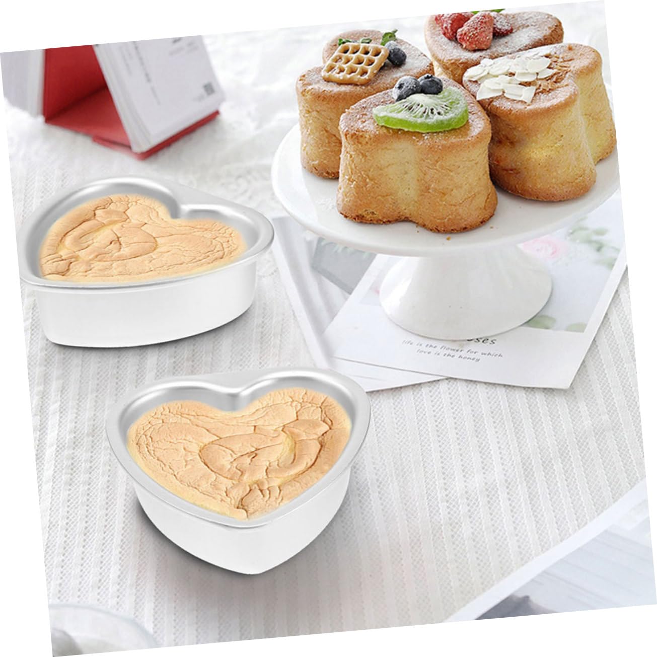 TOPBATHY 5pièces Moule à Gâteau Coeur Avec Fond Amovible Outil De Pâtisserie Pour Sucrées à Pratique Et Antiadhésif Pour Célébrations Et Événements