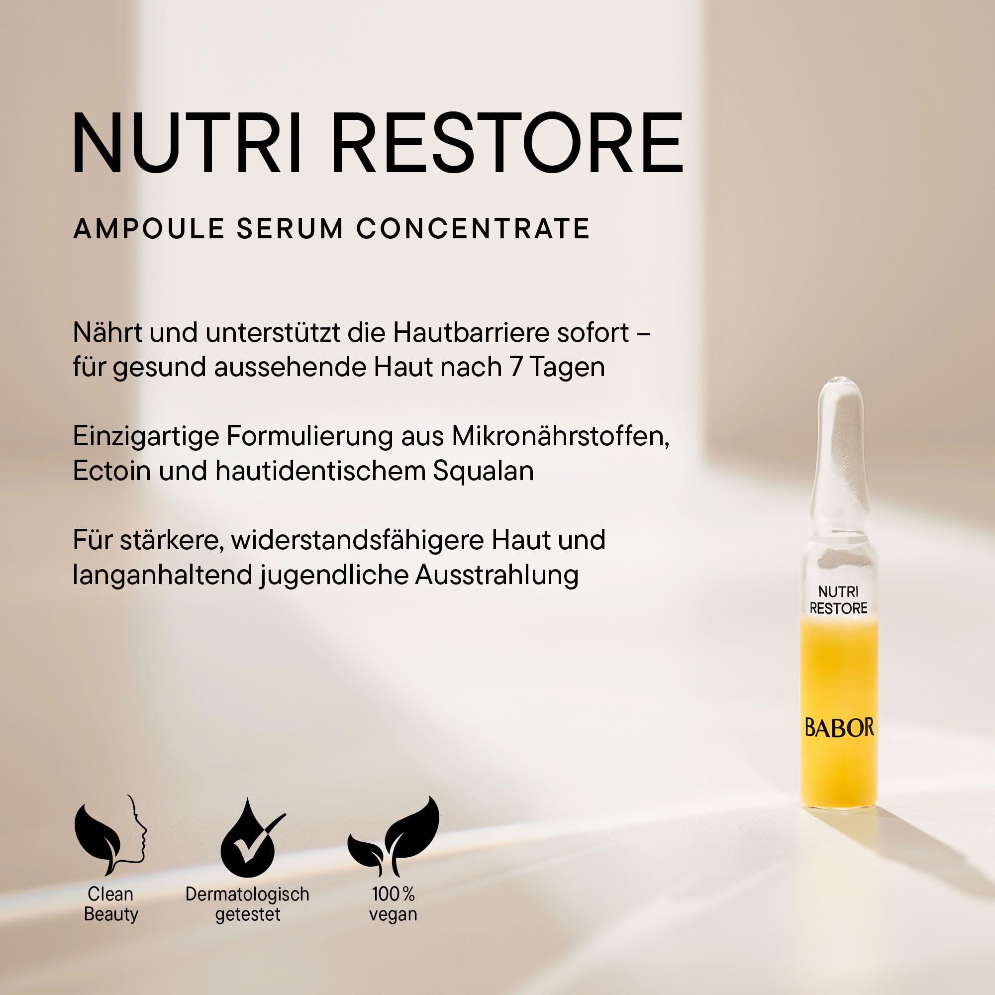 BABOR Nutri Restore Ampullen, vegane Gesichtspflege mit einzigartiger Kombination aus 19 Mikronährstoffen, Aloe Vera und Arganöl – für eine gestärkte Hautbarriere (7 x 2 ml)