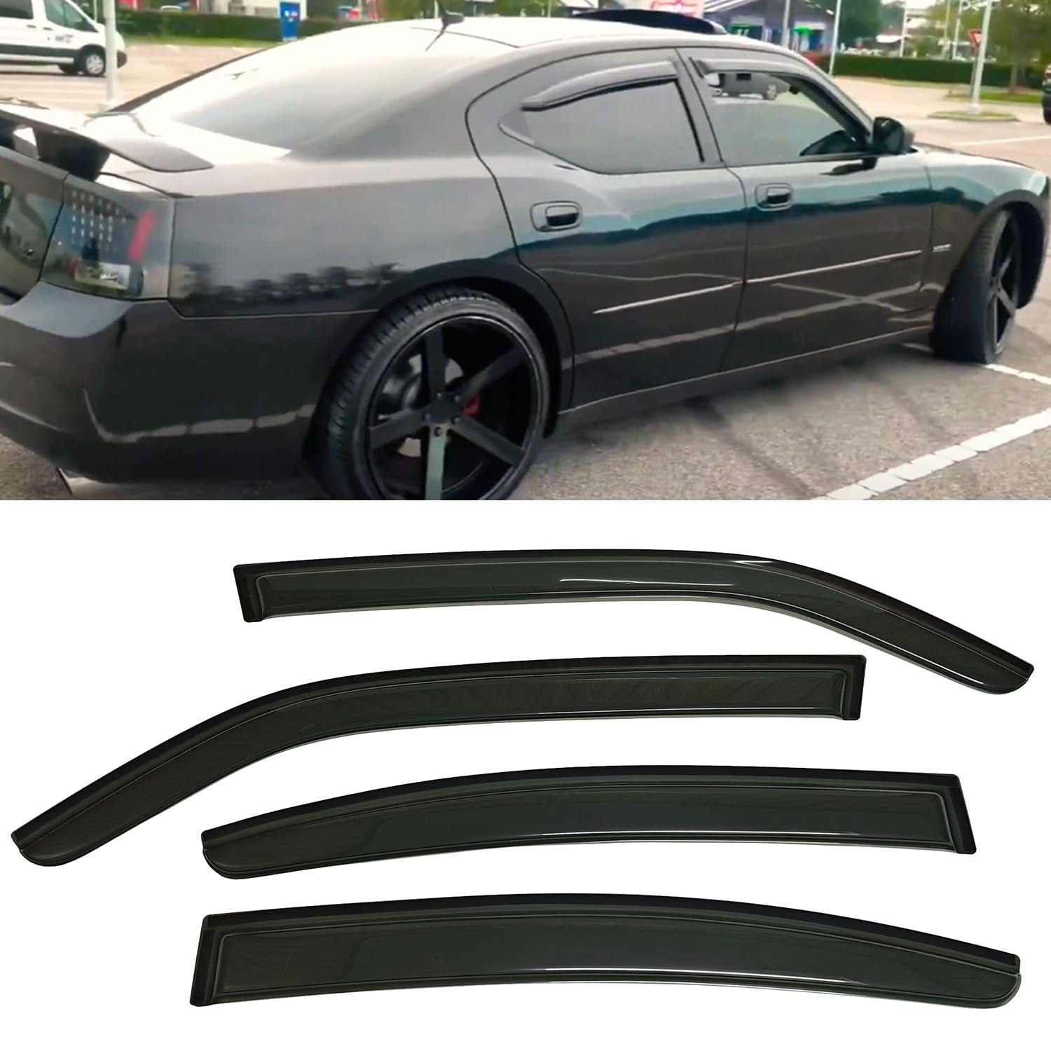 Smoke Tinted Window Visors Vent Sun Shade Rain Wind Guards Compatible with Dodge Charger 2006-2010