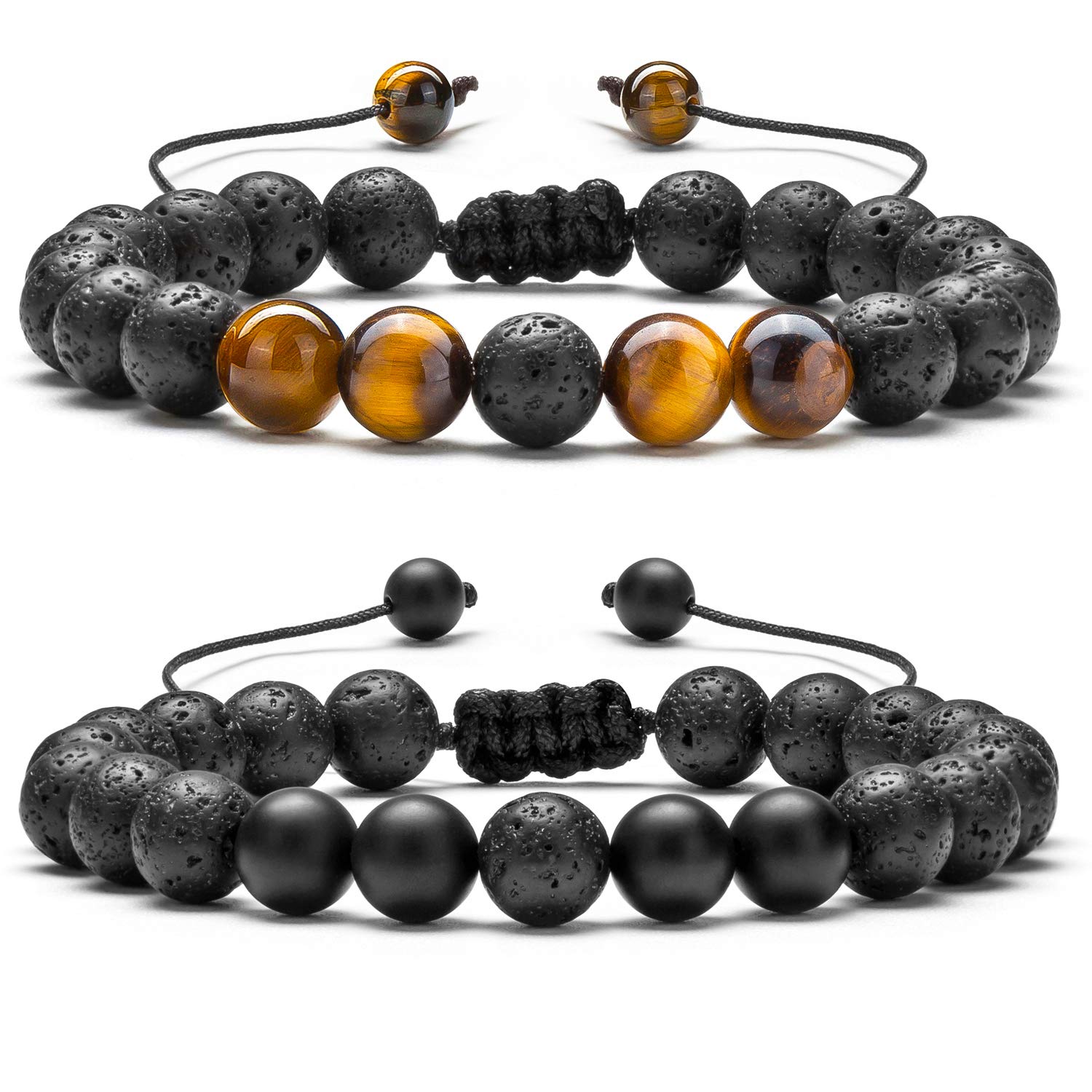 Hamoery Men Women 8mm Lava Rock Aromatherapy Anxiety Essential Oil Diffuser Bracelet Braided Rope Natural Stone Yoga Gifts Beads Bracelet Bangle-21017