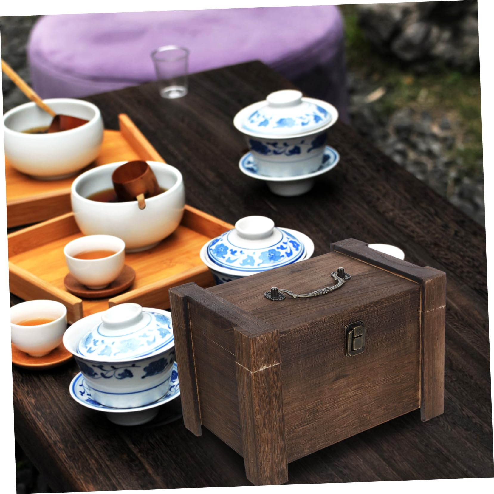Gatuida Caja Organizadora de Té de Madera y Hierro 24, 5x16, 5 X 17