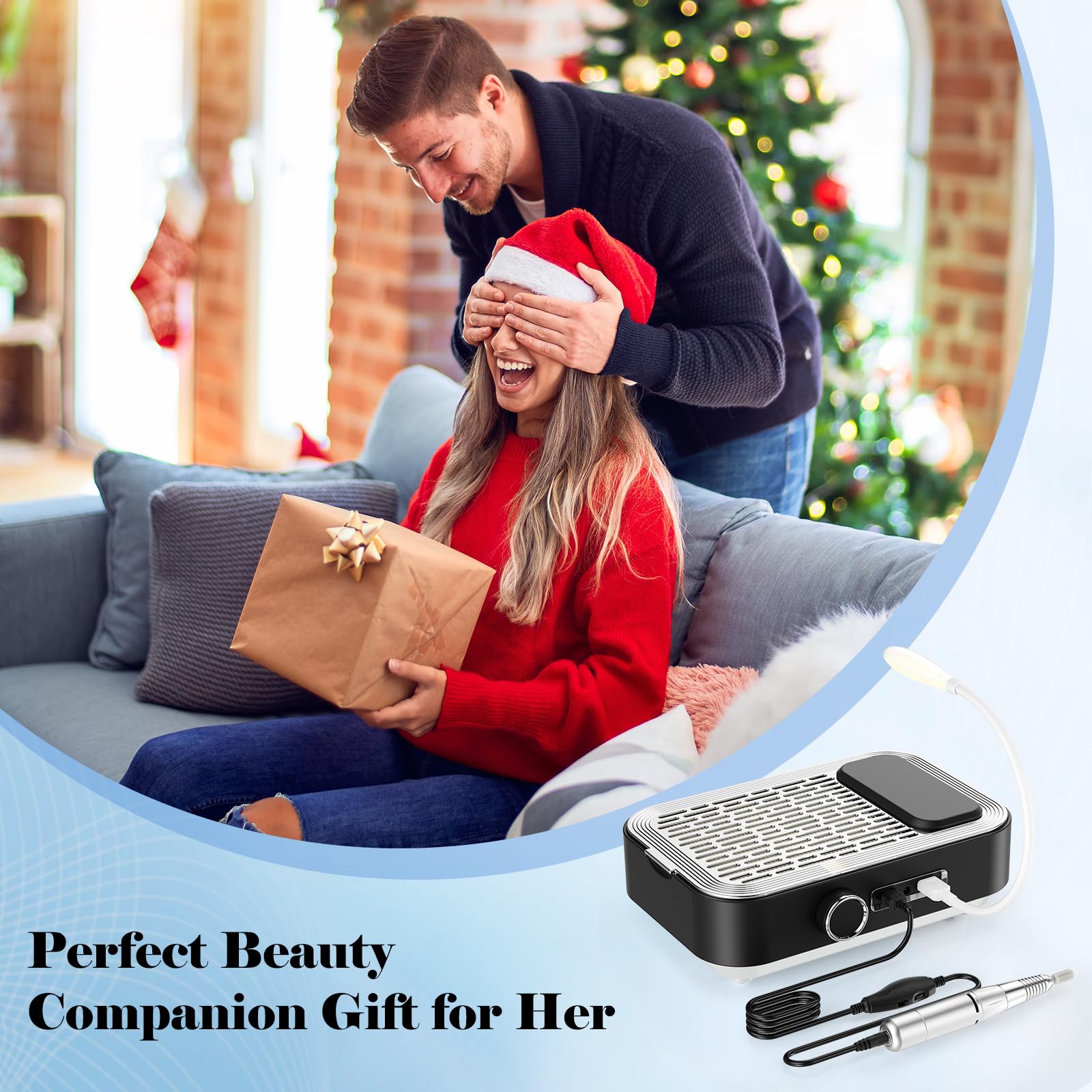 Lima per unghie elettrica 4 in 1 con aspirapolvere, lampada LED e powerbank, 45.000 giri/min Cura professionale delle unghie a casa e in salone