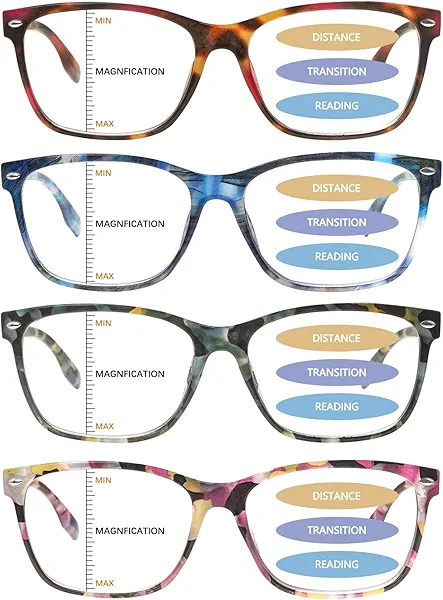 MAEOWN Progressive Multifocal Reading Glasses Blue Light Blocking Spring Hinge Readers Pattern Print Eyeglasses for Women