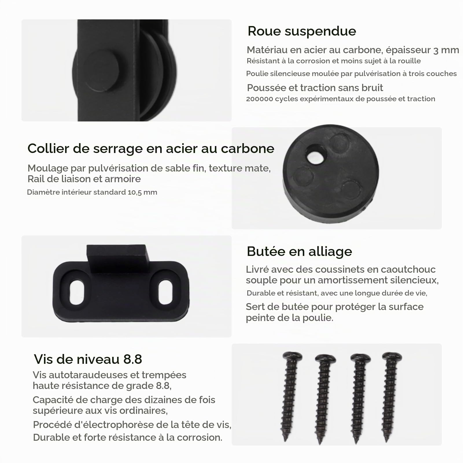 Kit de Quincaillerie pour Porte de Grange Coulissante, Silencieux et Facile à Installer, Pour Portes de Diverses Tailles en Acier au Carbone