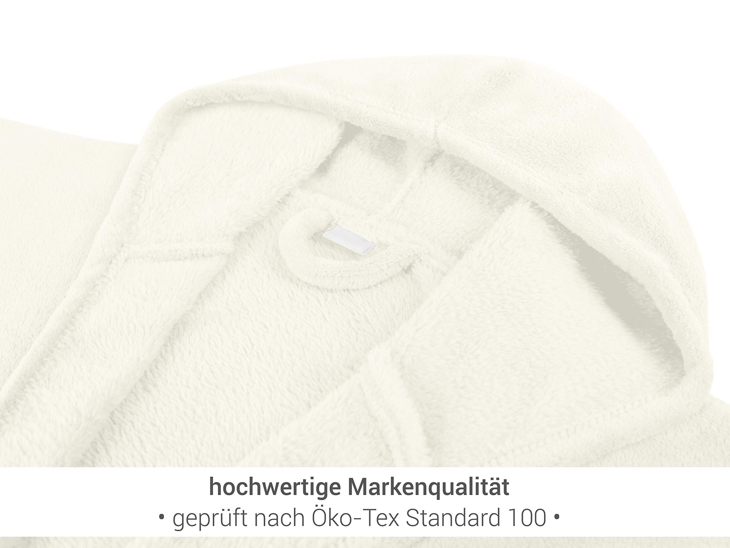 npluseins extra weicher Kapuzen-Bademantel aus Kuschelfleece - in modernen Farben und verschiedenen Größen - unisex & wadenlang, S, weiß