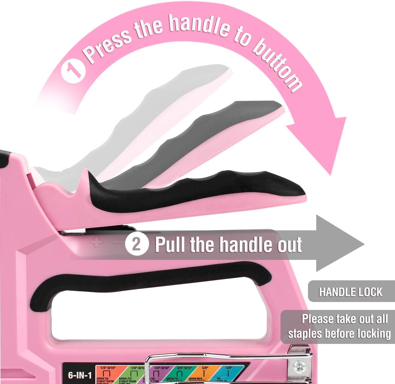 WORKPRO Pink Staple Gun, 6-in-1 Manual Brad Nailer with 4000-Pieces Staples and 7500-Count Heavy Duty T50 Staples and Brad Nails Combo Kit