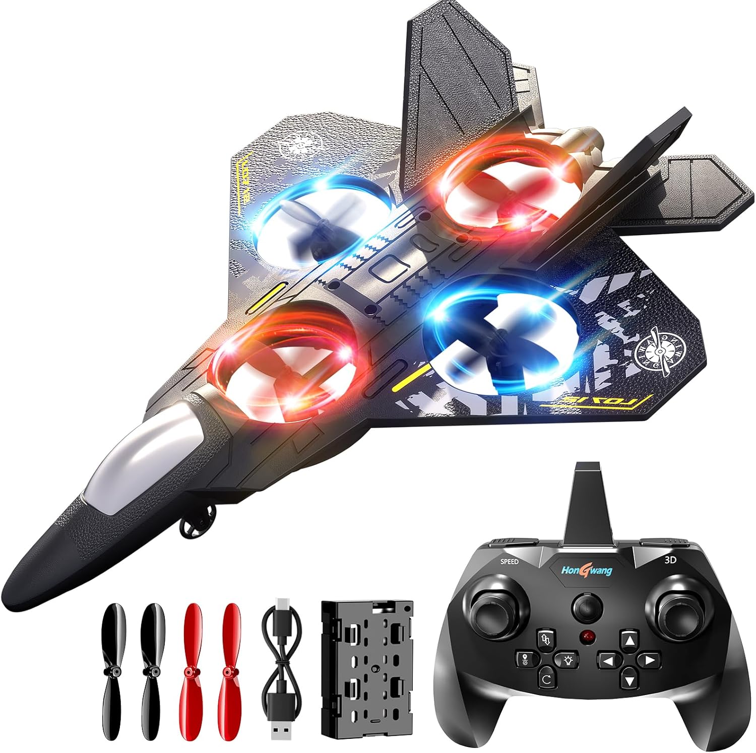 Foam Remote Control Airplanes Rc Planes for Kids Adults 4-8, Remote Control Planes Fighter Jet with Light, 360 Flip Fighter Jet Toy, Gravity Sensing, Stunt Roll, Gifts for 6 7 8 10 12 13 14 Year Old Boys Birthday Christmas