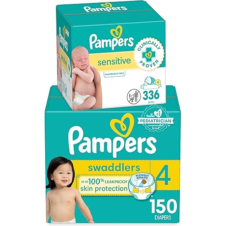 Pampers Swaddlers Sensitive Baby Diapers and Water-Based Baby Wipes Bundle for Sensitive Skin