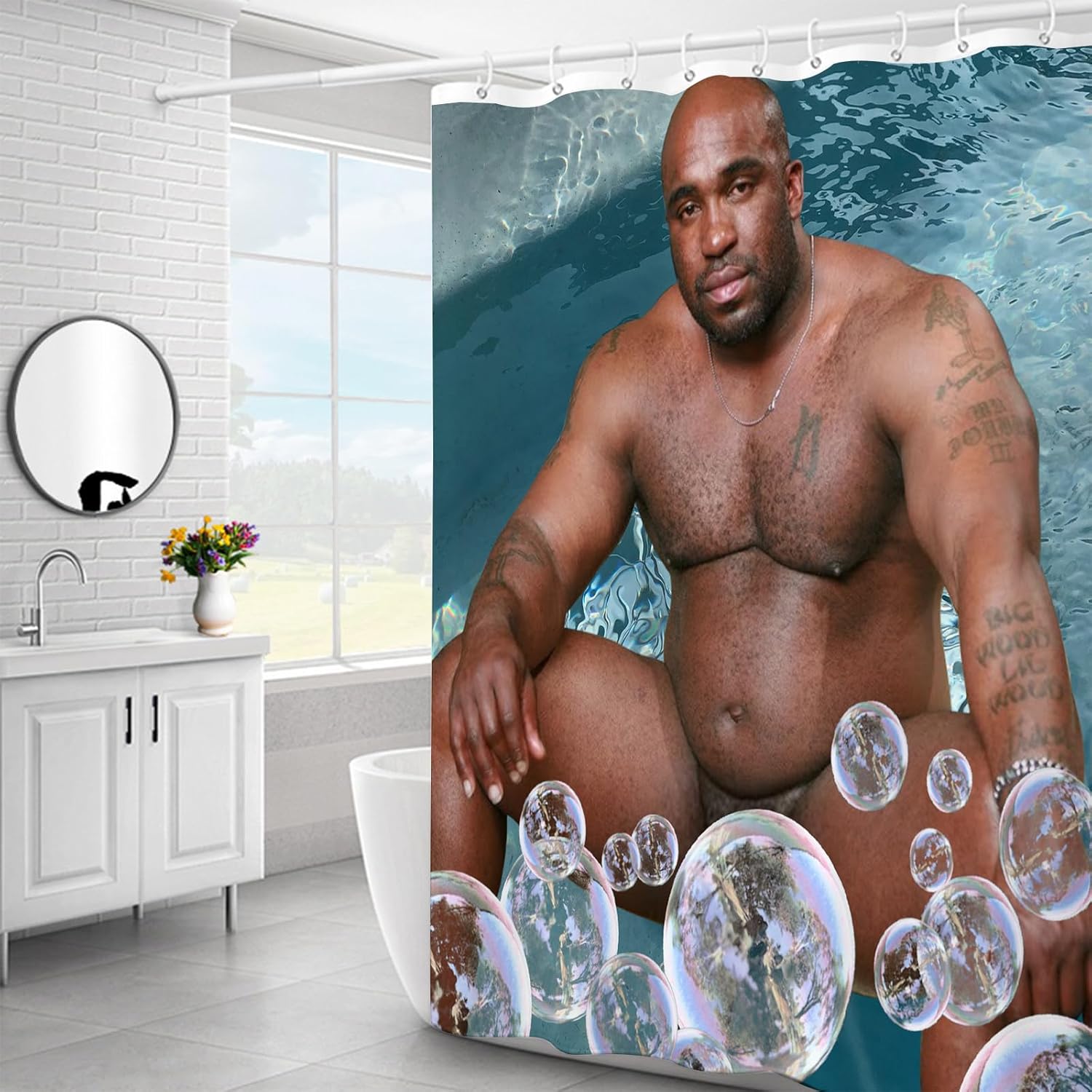 Barry Wood Shower Curtains,Naked Santa Bathroom Curtains Symbol of Love Bathroom Curtains with Plastic Hooks (71"x71")